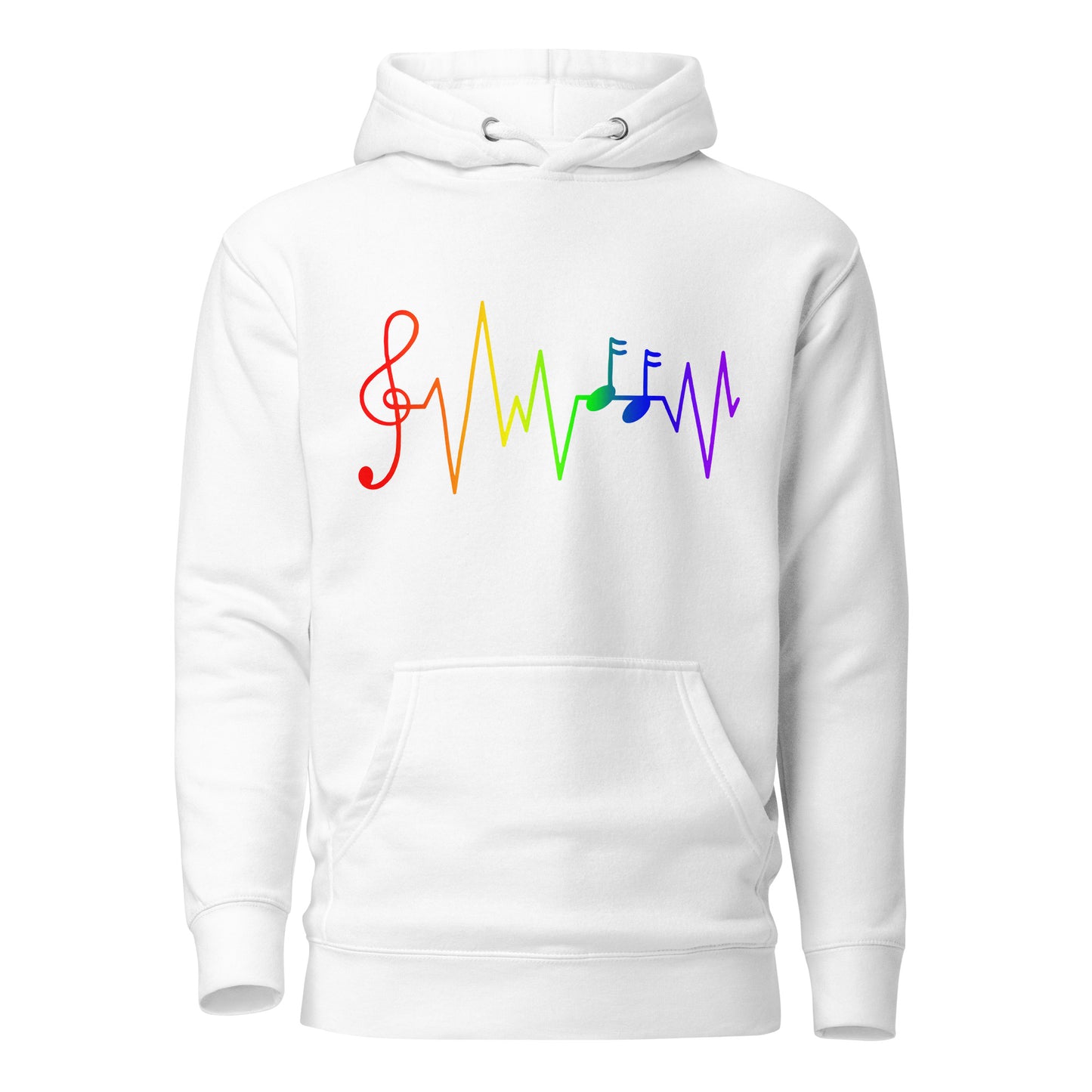 LGBTQ Pride Sweatshirt Hoodie - Music Notes White Pride unisex-premium-hoodie-white-front-6529d572271f7