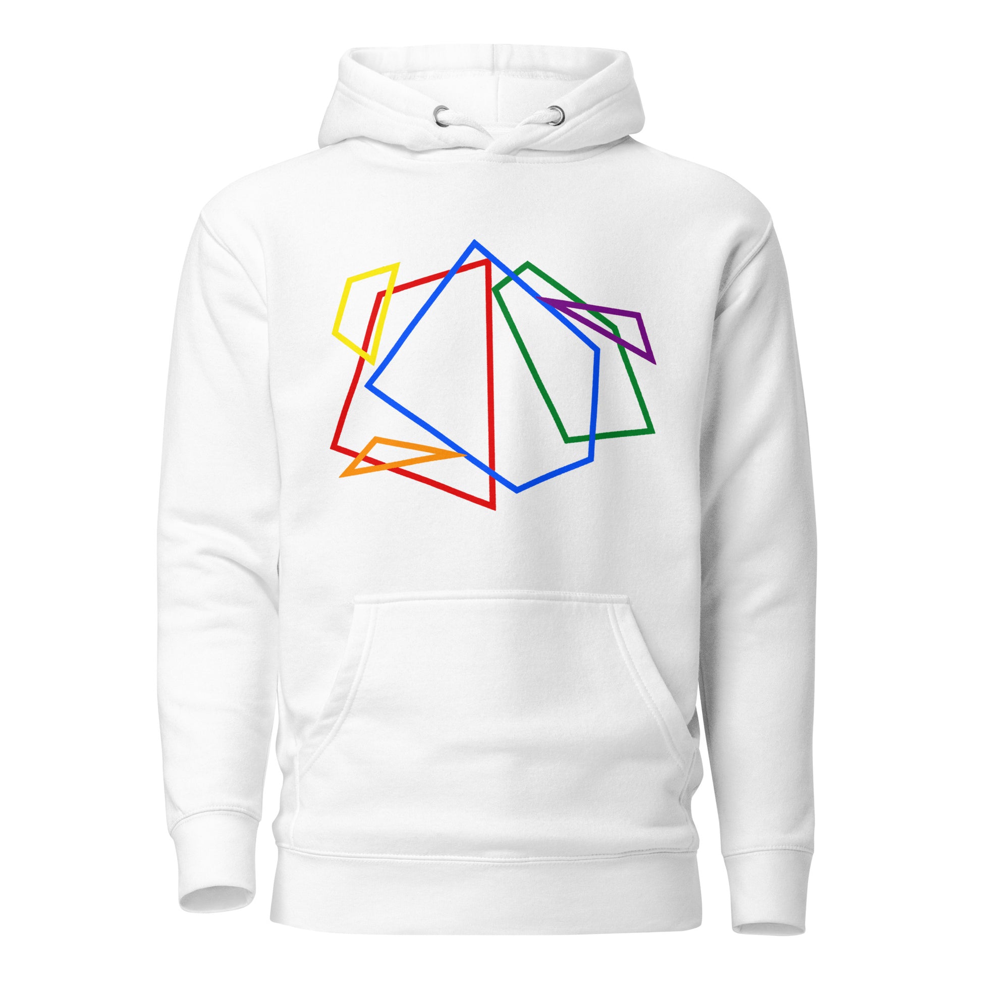 LGBTQ Pride Sweatshirt Hoodie - Geometric Lines White Pride unisex-premium-hoodie-white-front-6529e5017633c