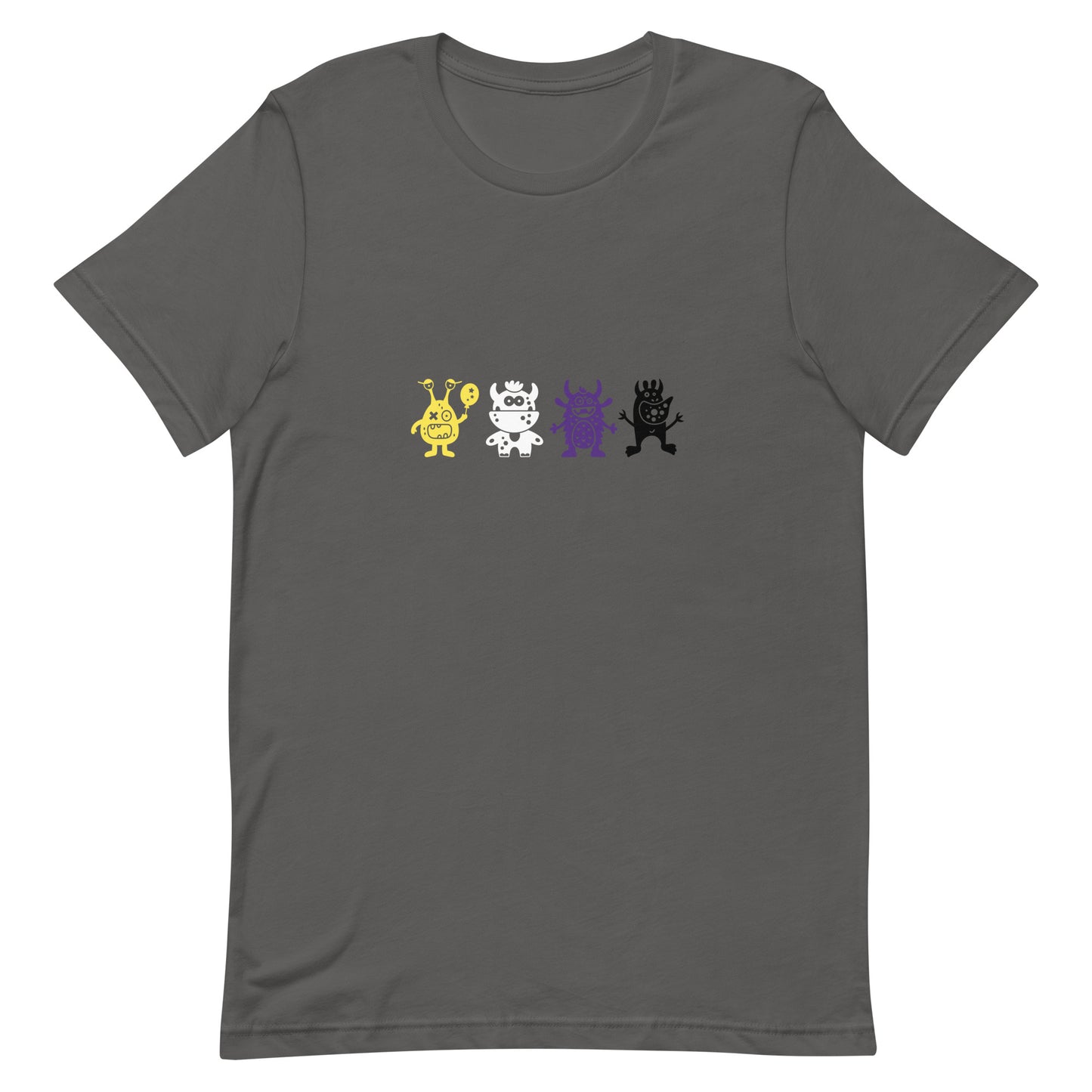 Nonbinary Enby Pride T-Shirt - Doodle Monster Asphalt Nonbinary unisex-staple-t-shirt-asphalt-front-64cff53163636