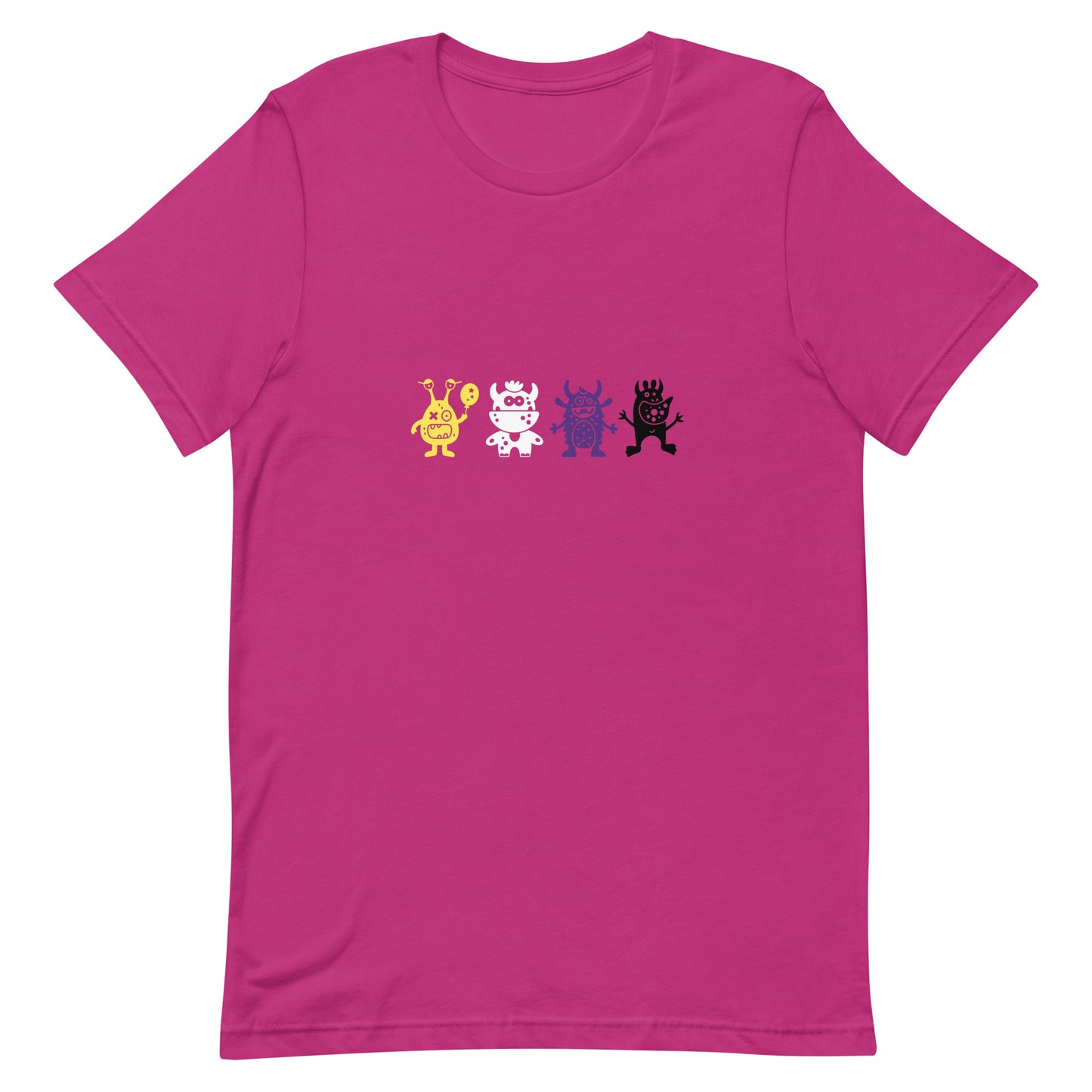 Nonbinary Enby Pride T-Shirt - Doodle Monster Berry Nonbinary unisex-staple-t-shirt-berry-front-64cff53161f90