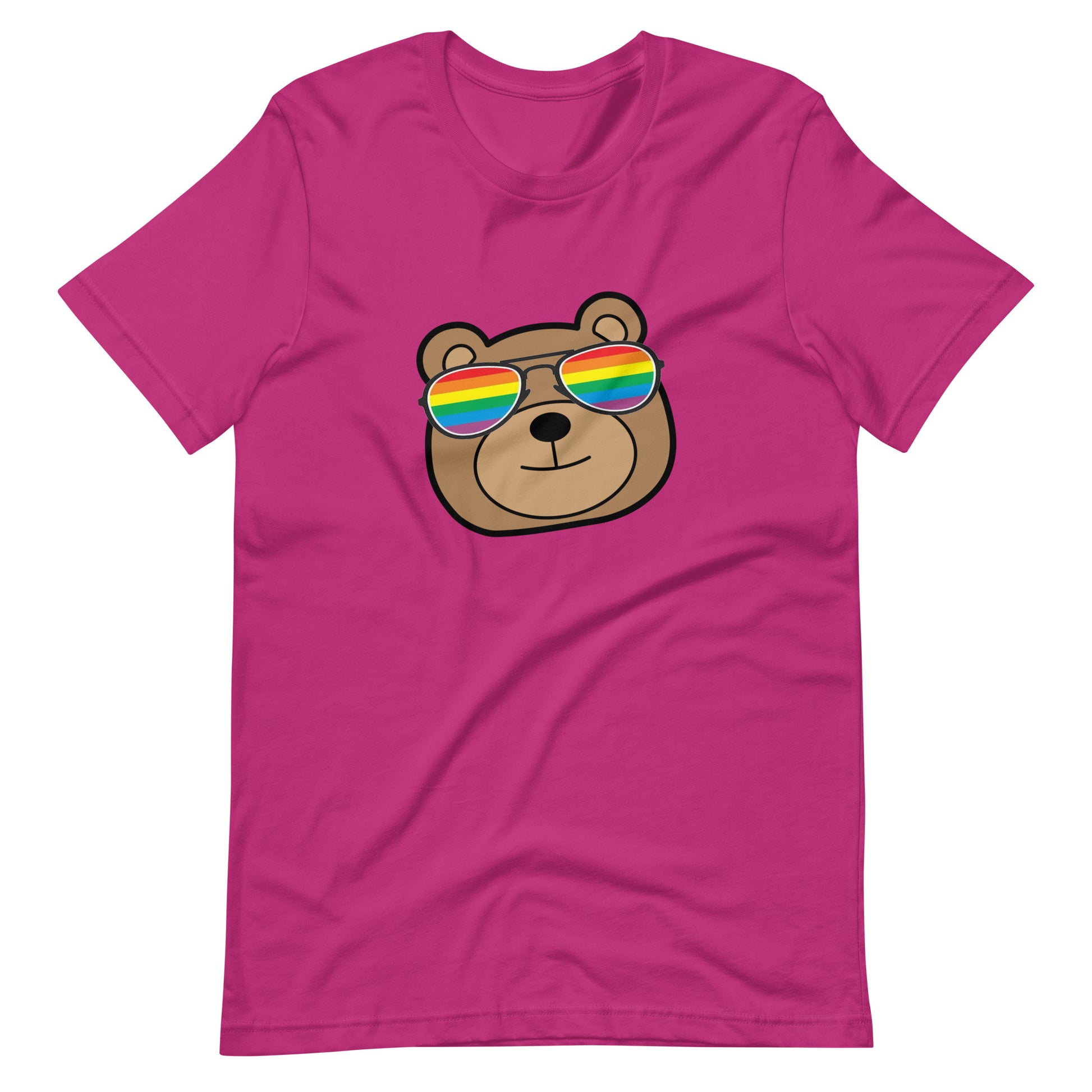 Gay Bear in Rainbow Sunglasses Unisex T-shirt Berry unisex-staple-t-shirt-berry-front-6646aaaaa8709