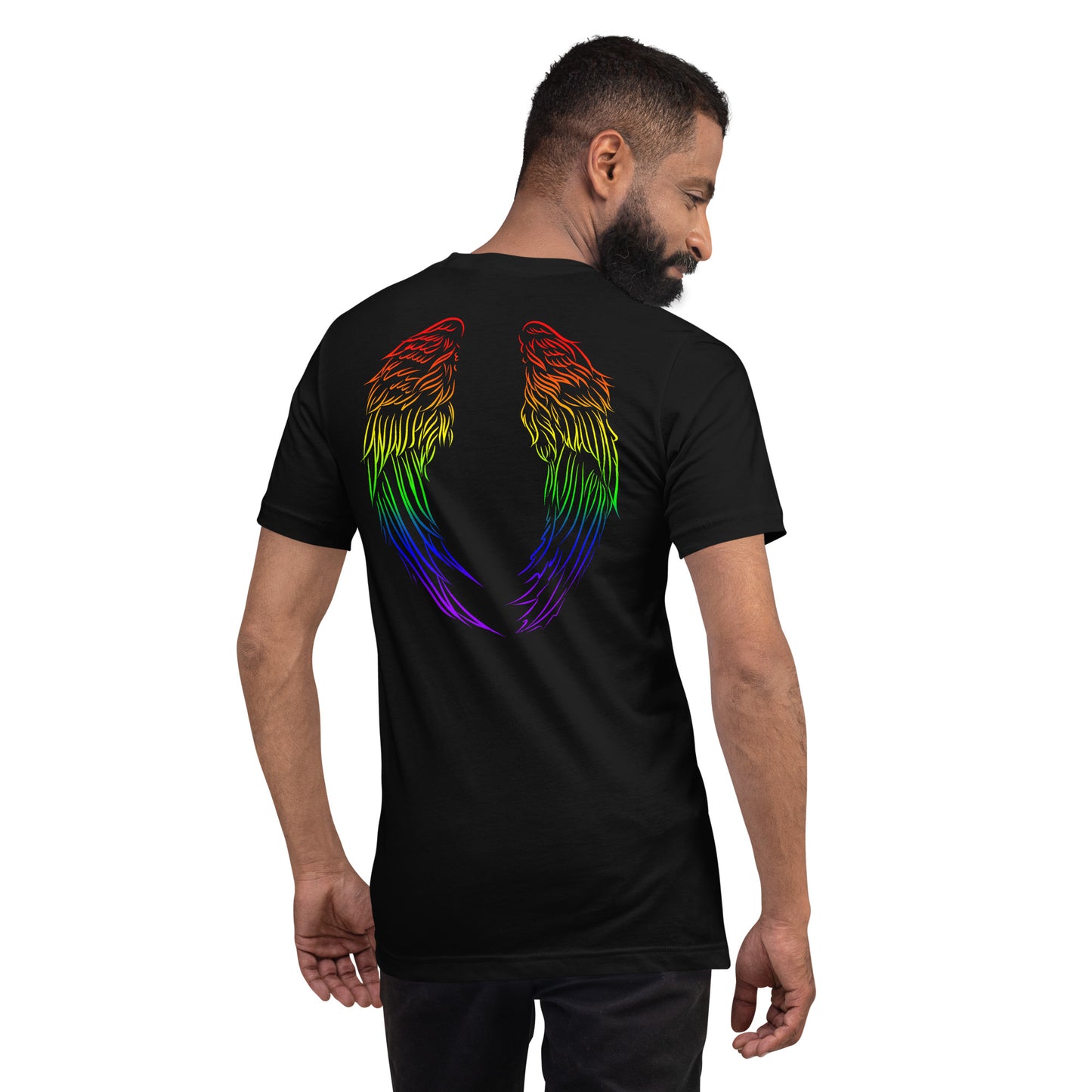 LGBTQ Pride T-shirt - Angel Wings on Back unisex-staple-t-shirt-black-back-65d3973d8da2b