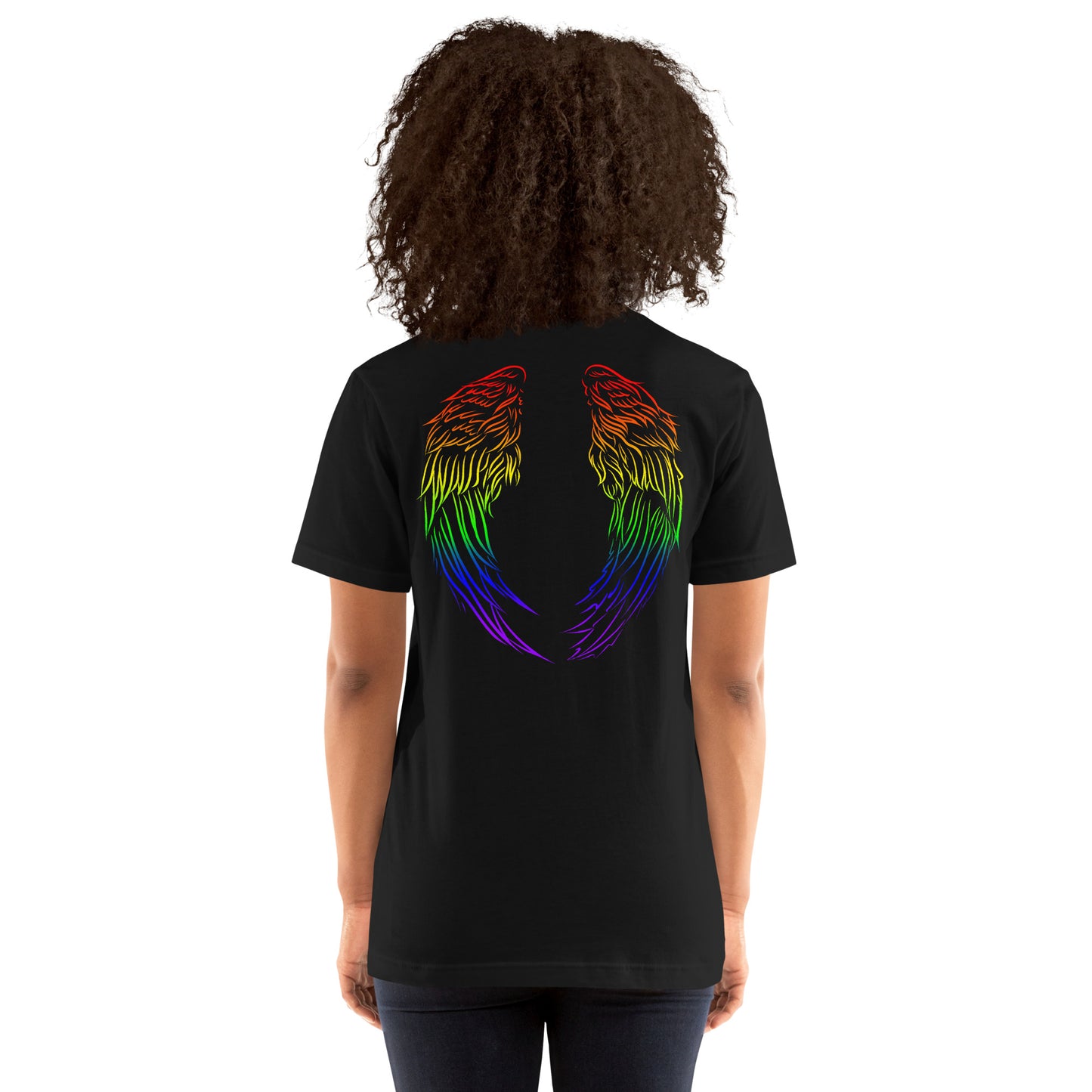 LGBTQ Pride T-shirt - Angel Wings on Back unisex-staple-t-shirt-black-back-65d3973d8e05b