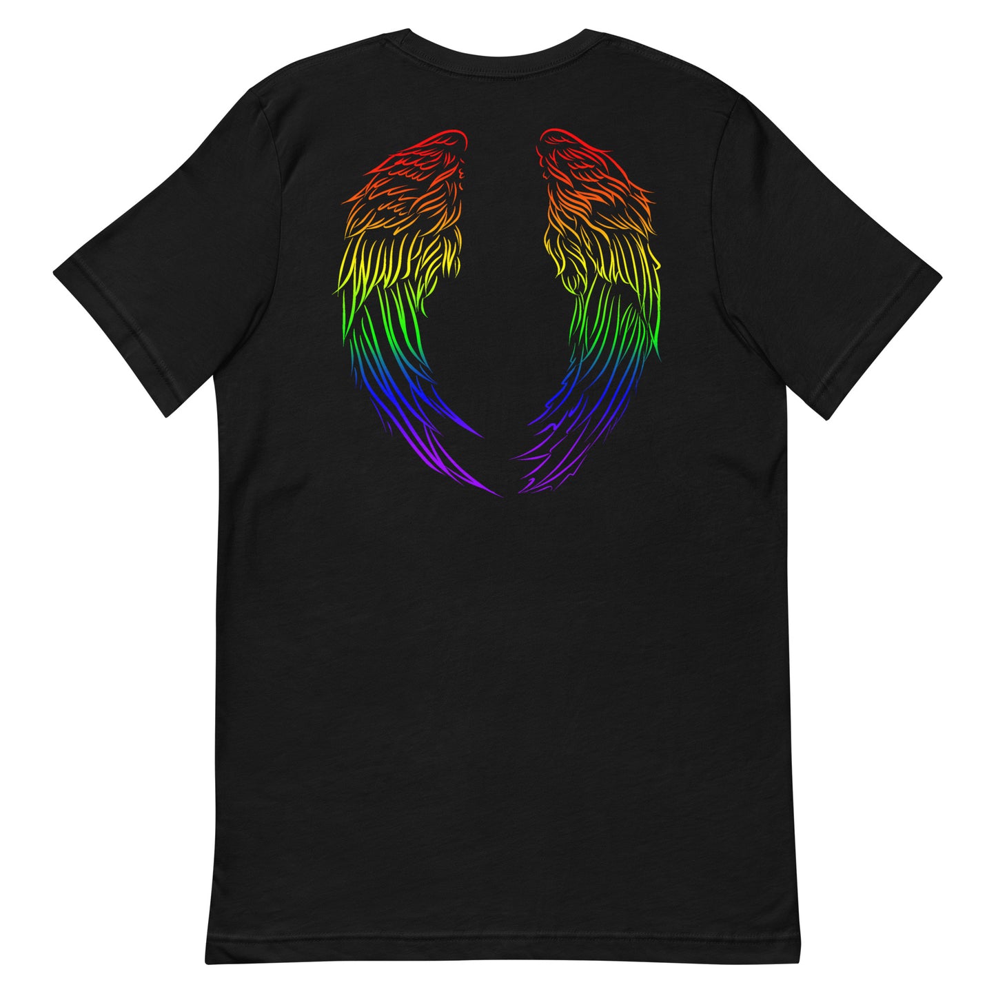 LGBTQ Pride T-shirt - Angel Wings on Back Black Pride unisex-staple-t-shirt-black-back-65d3973d8e5a8