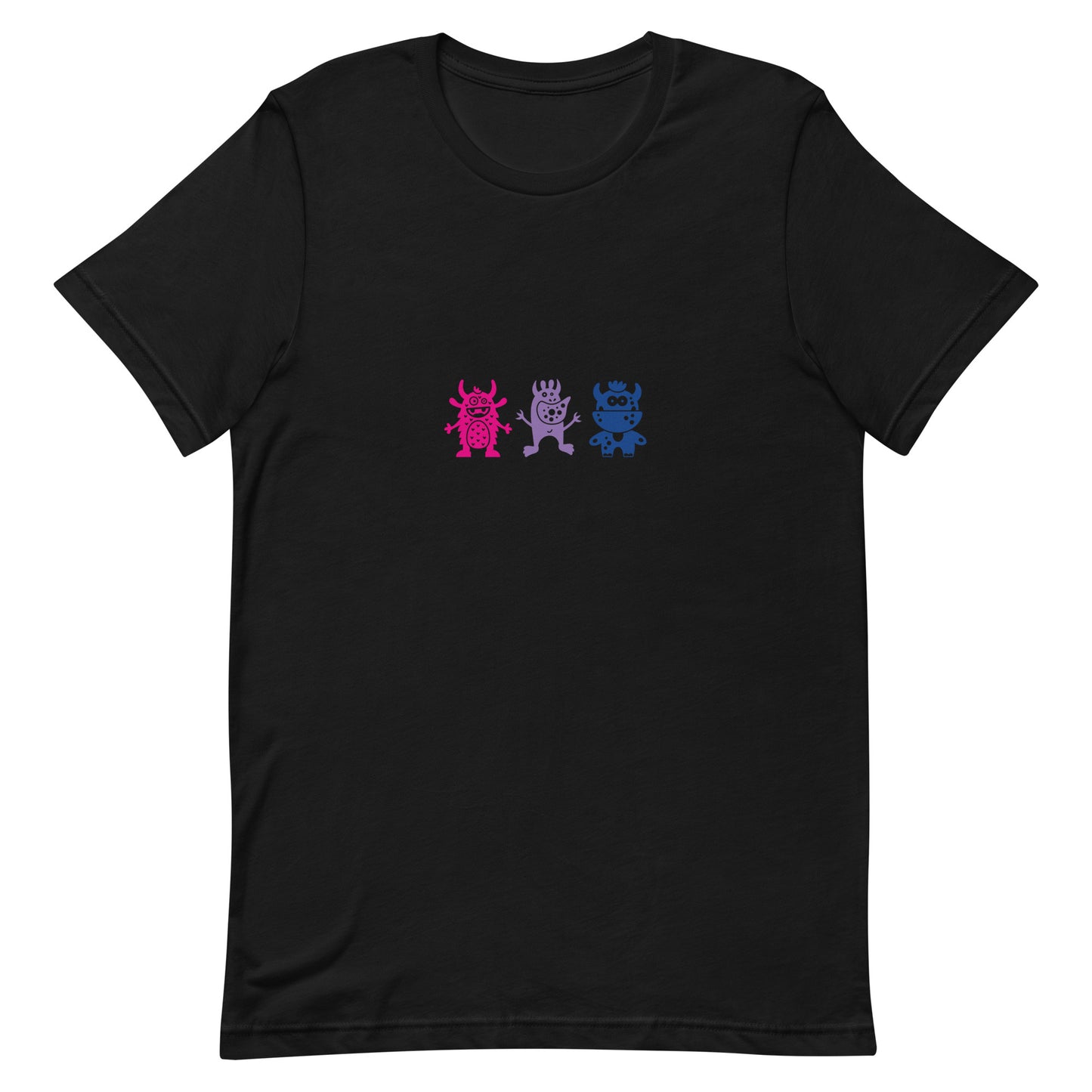 Bisexual Bi Pride Shirt Doodle Monster Black Bisexual unisex-staple-t-shirt-black-front-64cffbcb0a024