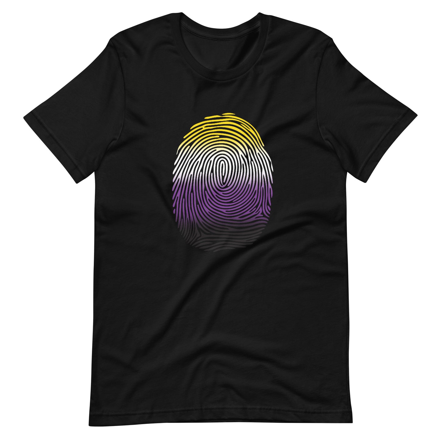 Nonbinary Enby Pride Identity Fingerprint Shirt - Unisex Black Nonbinary unisex-staple-t-shirt-black-front-660f578fc2bc3