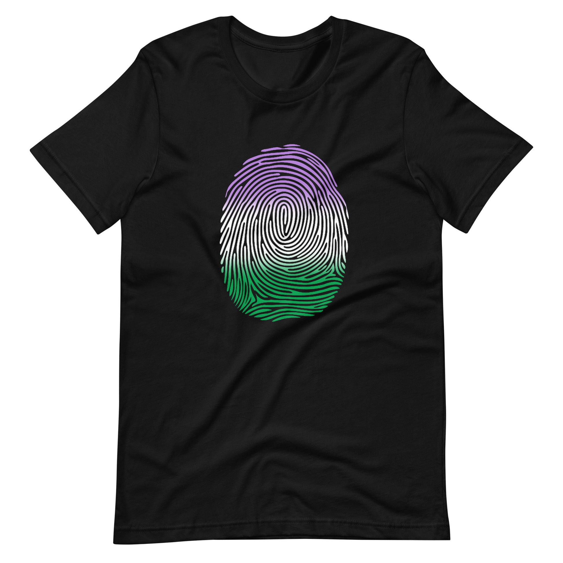 Genderqueer Pride Identity Fingerprint Shirt - Unisex Black Genderqueer unisex-staple-t-shirt-black-front-661006da7ca38