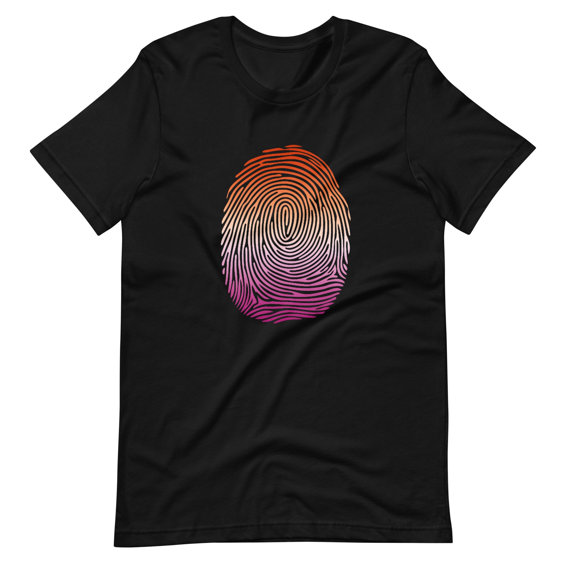 Lesbian Pride Identity Fingerprint Shirt Black Lesbian unisex-staple-t-shirt-black-front-6610092c8b39f