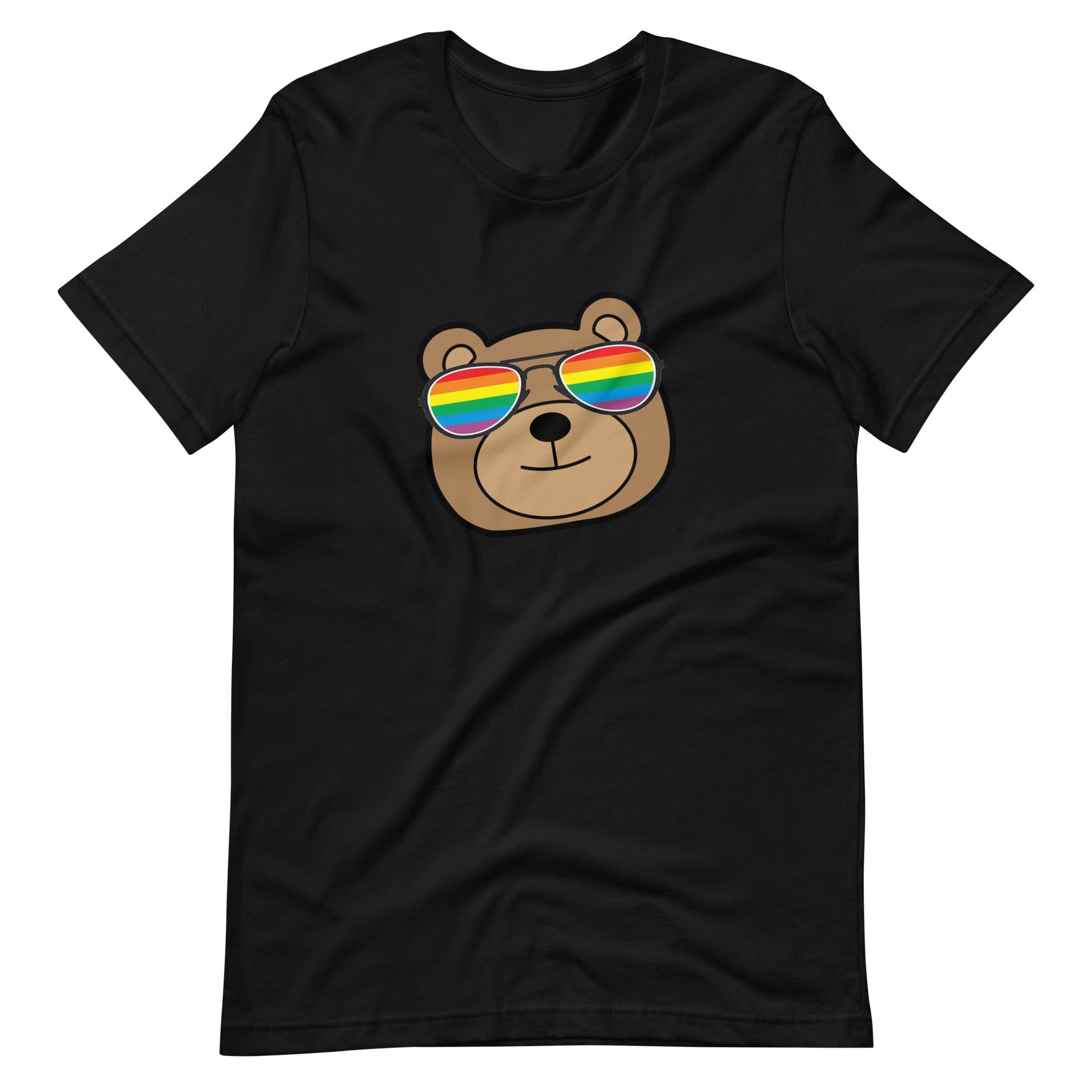 Gay Bear in Rainbow Sunglasses Unisex T-shirt Black unisex-staple-t-shirt-black-front-6646aaaa8c29c