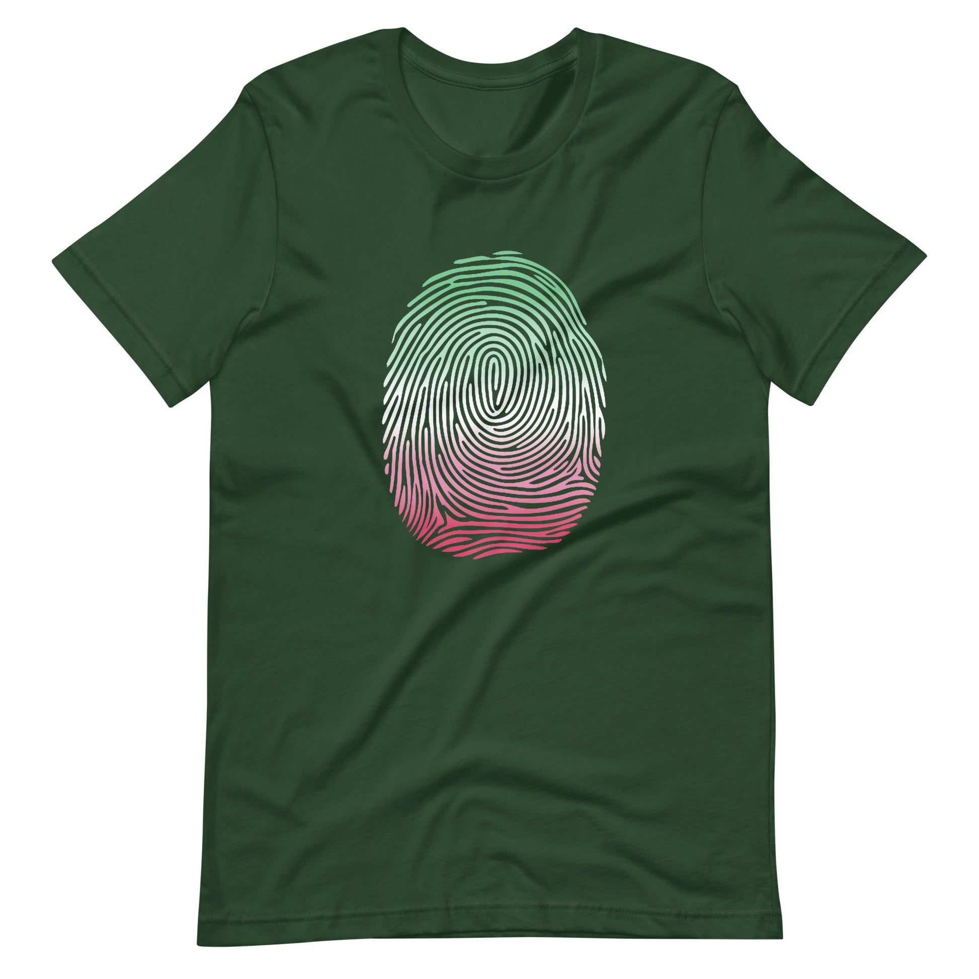 Abrosexual Pride Identity Fingerprint T-shirt - Unisex Forest Abrosexual unisex-staple-t-shirt-forest-front-660f4fd71eb19