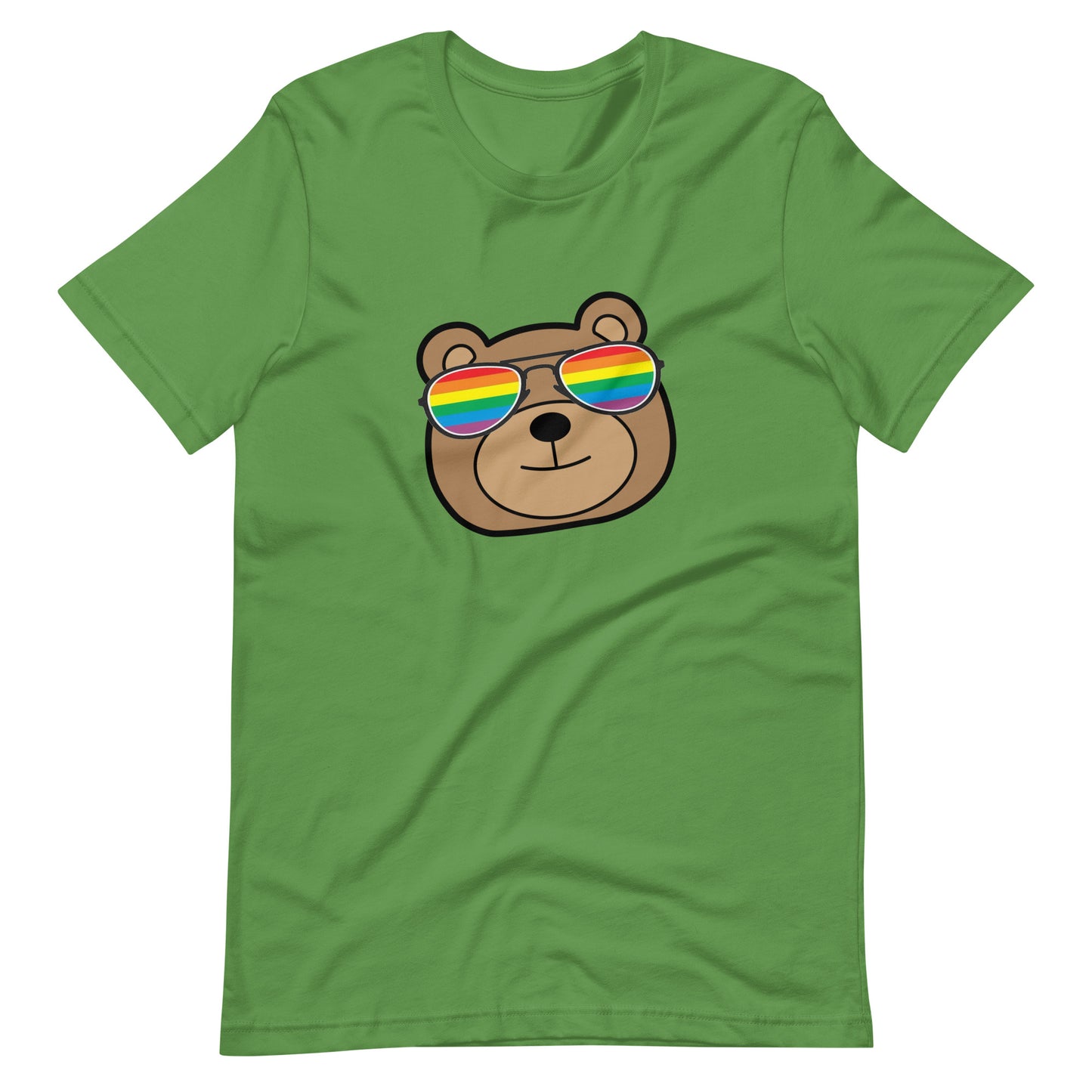 Gay Bear in Rainbow Sunglasses Unisex T-shirt Leaf unisex-staple-t-shirt-leaf-front-6646aaaab3a5e