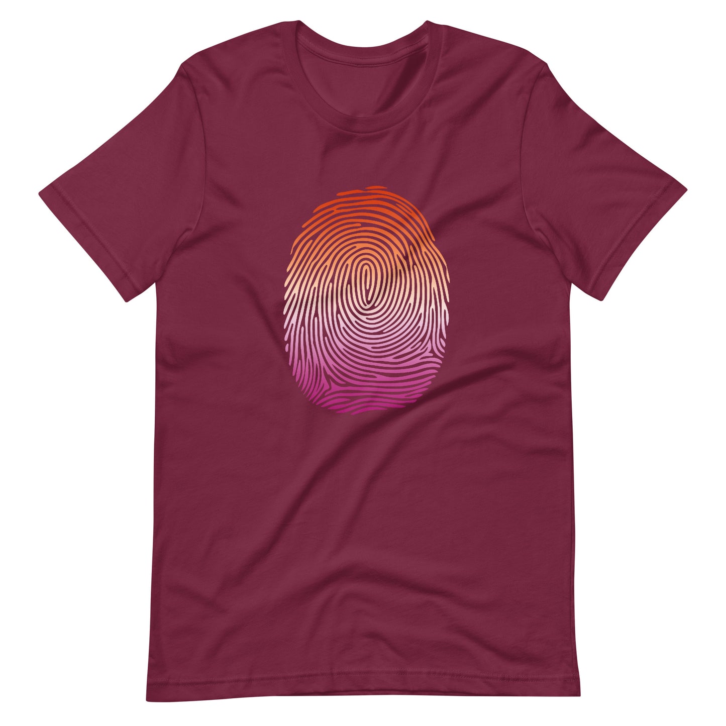 Lesbian Pride Identity Fingerprint Shirt Maroon Lesbian unisex-staple-t-shirt-maroon-front-6610092c8c803