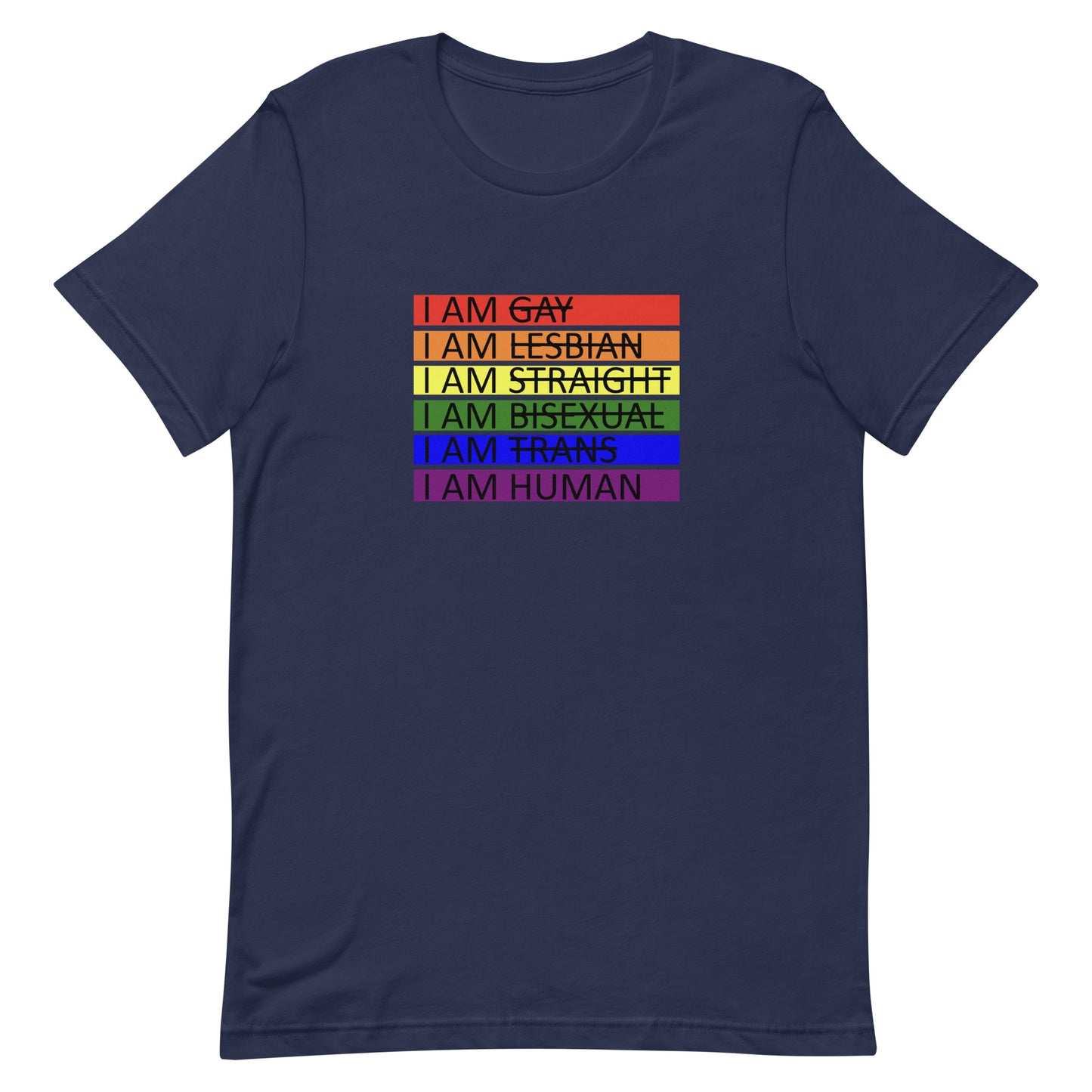 LGBTQ Pride I Am Human T-shirt Navy Pride unisex-staple-t-shirt-navy-front-655d65fc77ad4