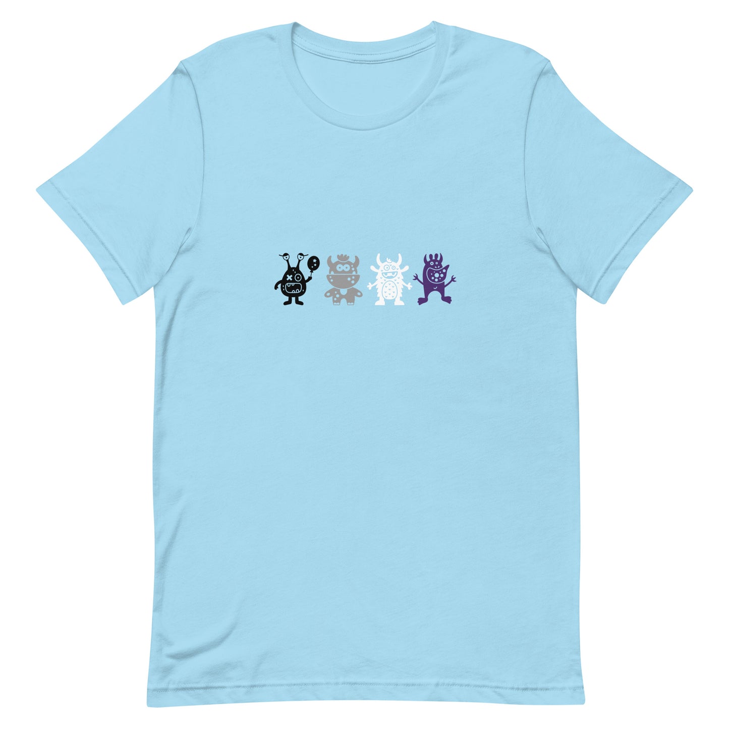 Asexual Ace Pride Shirt Doodle Monster Ocean Blue Asexual unisex-staple-t-shirt-ocean-blue-front-64cff4cb189a5