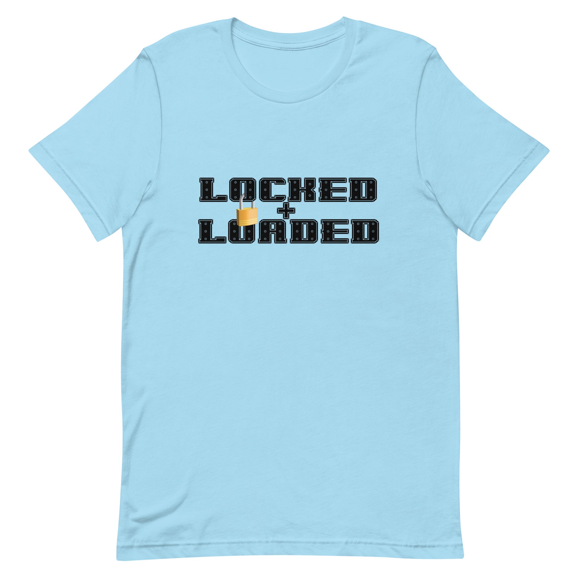 Locked and Loaded Tee Ocean Blue unisex-staple-t-shirt-ocean-blue-front-64fbbf4eaab13