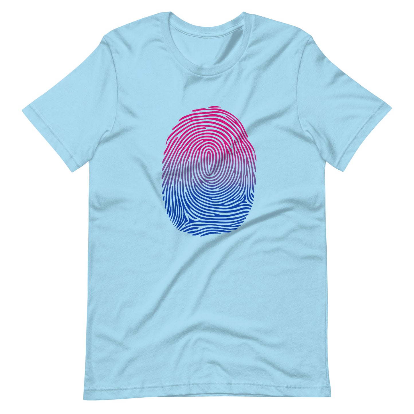 Bisexual Bi Pride Identity Fingerprint Shirt - Unisex Ocean Blue Bisexual unisex-staple-t-shirt-ocean-blue-front-660f5439905fd