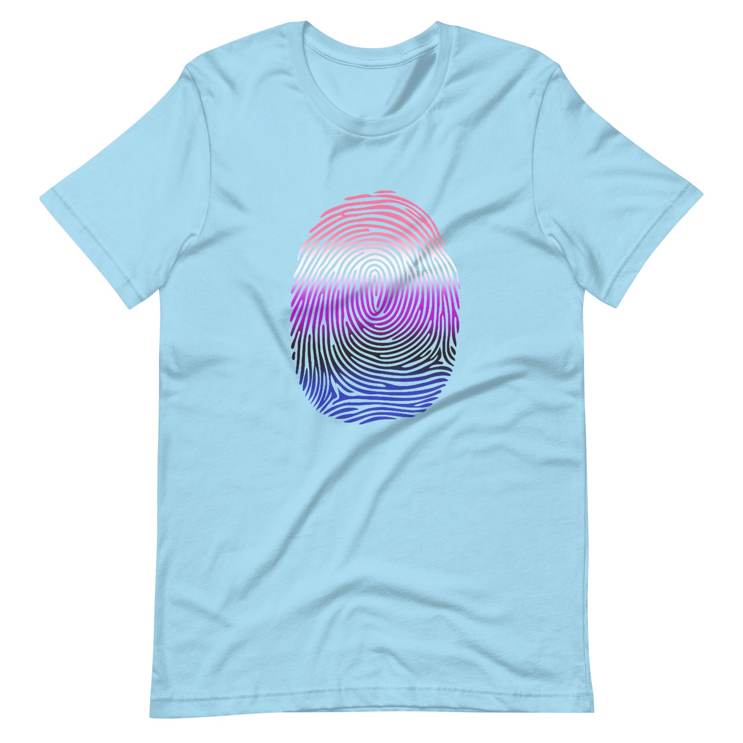 Genderfluid Pride Identity Fingerprint Shirt - Unisex Ocean Blue Genderfluid unisex-staple-t-shirt-ocean-blue-front-6610056708995