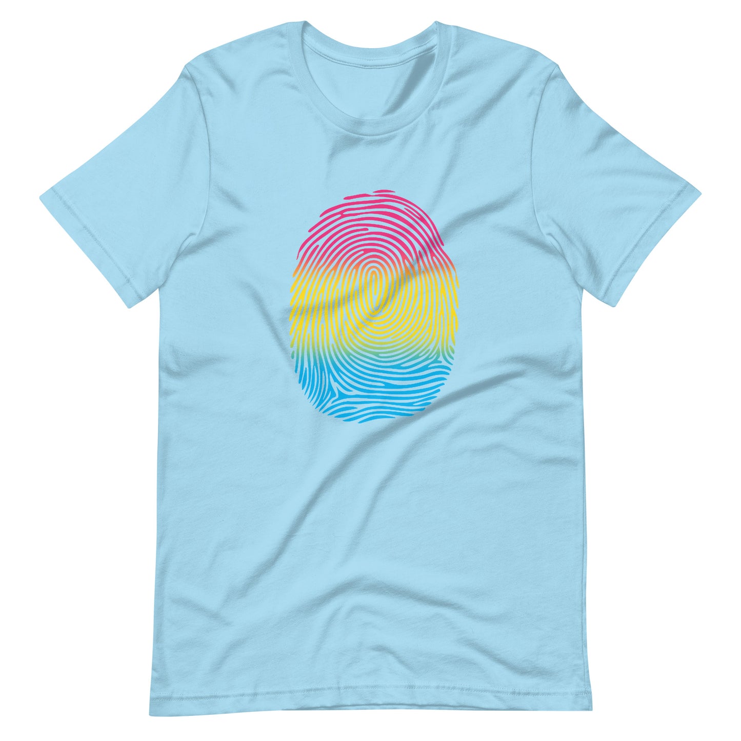 Pansexual Pan Pride Identity Fingerprint Shirt - Unisex Ocean Blue Pansexual unisex-staple-t-shirt-ocean-blue-front-66100ad9d6964