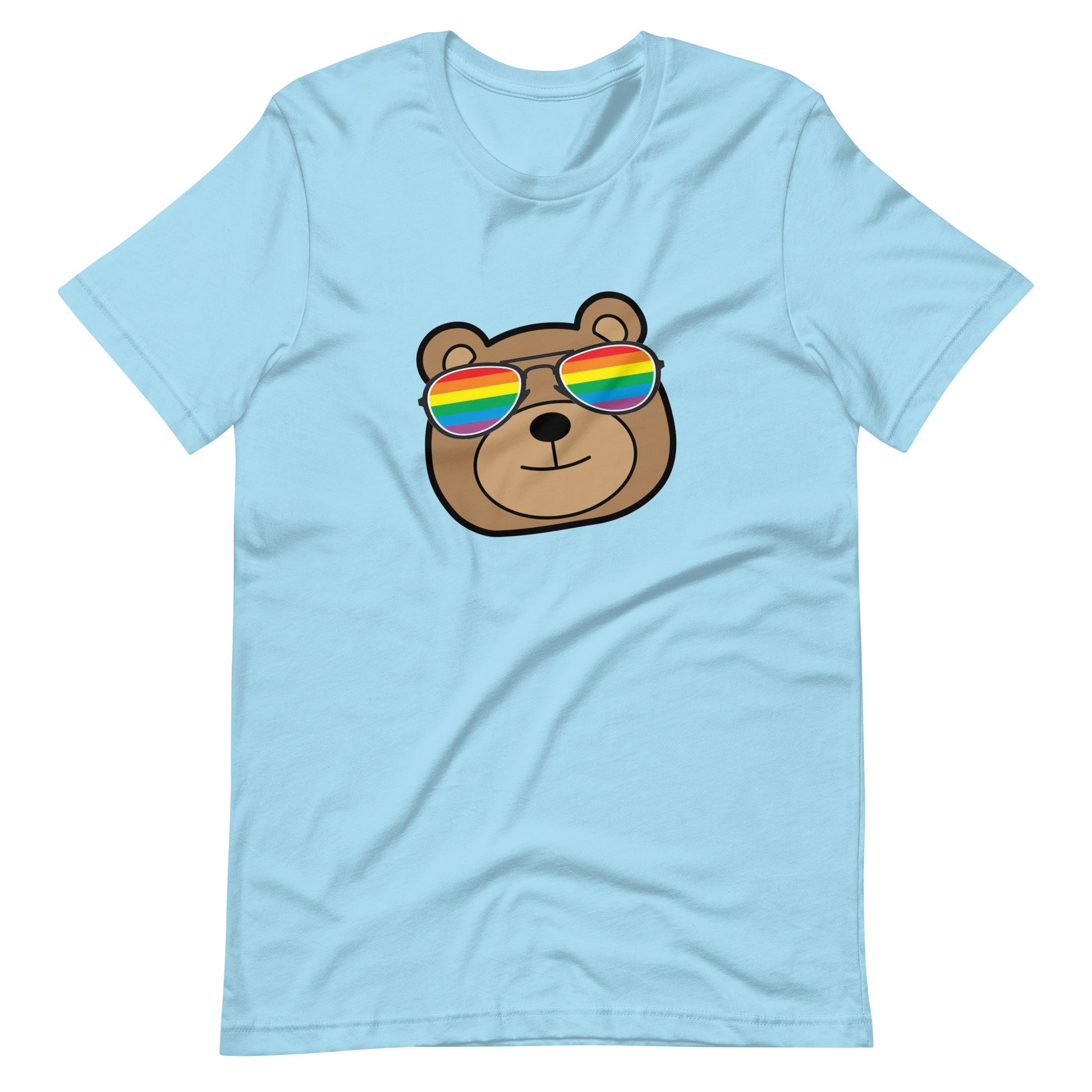 Gay Bear in Rainbow Sunglasses Unisex T-shirt Ocean Blue unisex-staple-t-shirt-ocean-blue-front-6646aaaacb675