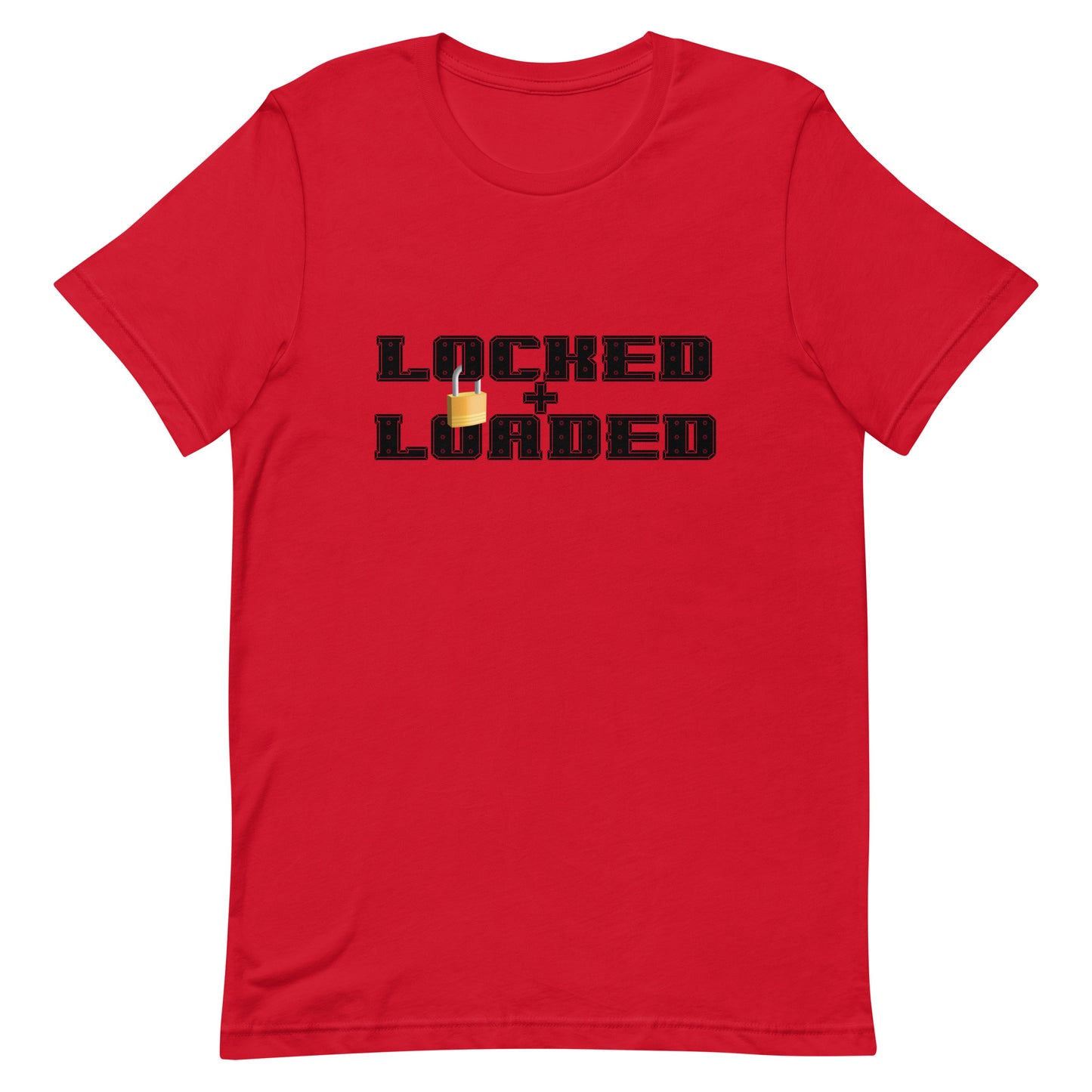 Locked and Loaded Tee Red unisex-staple-t-shirt-red-front-64fbbf4ea23c4