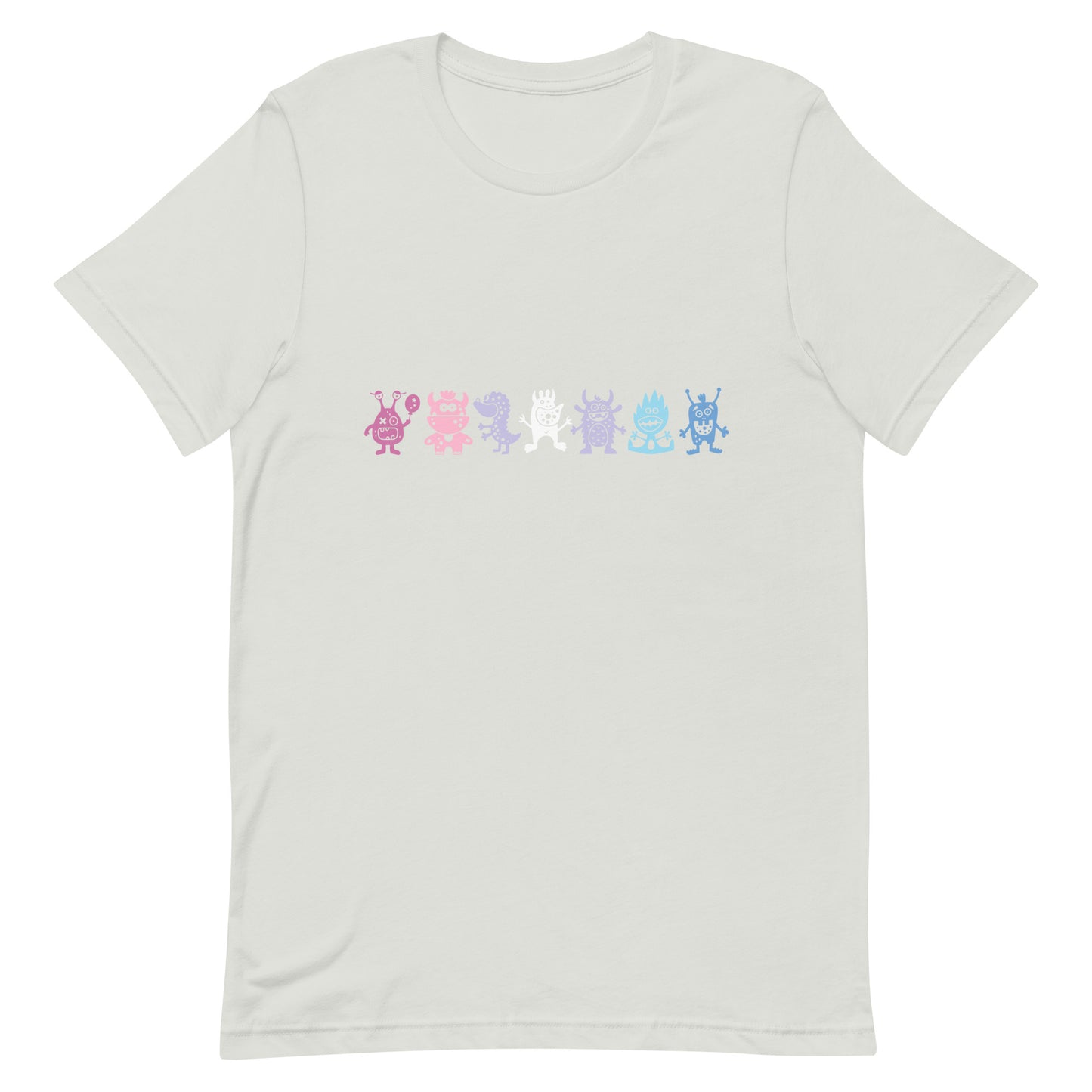 Bigender Pride Shirt Doodle Monster Silver Bigender unisex-staple-t-shirt-silver-front-64cff02b88614