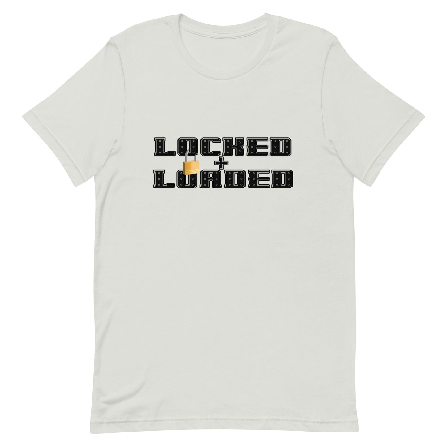 Locked and Loaded Tee Silver unisex-staple-t-shirt-silver-front-64fbbf4e9d440