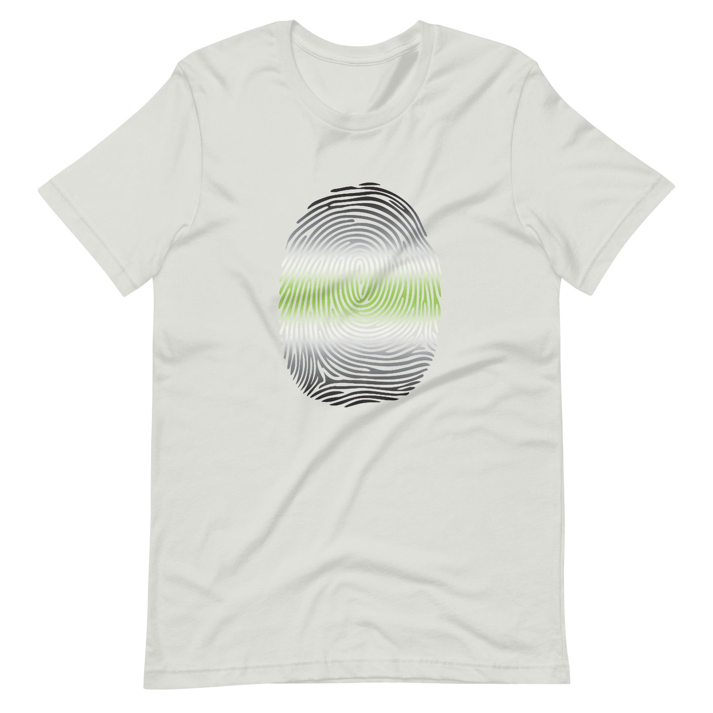 Agender Pride Identity Fingerprint Shirt - Unisex Silver Agender unisex-staple-t-shirt-silver-front-660f51668c6ee