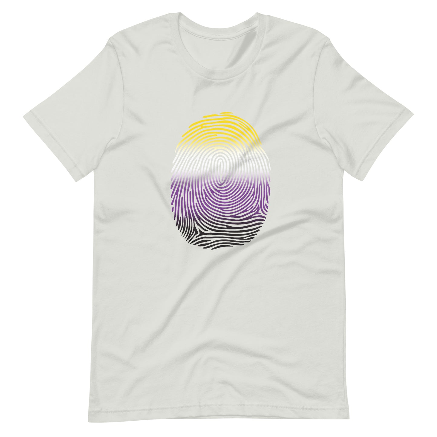 Nonbinary Enby Pride Identity Fingerprint Shirt - Unisex Silver Nonbinary unisex-staple-t-shirt-silver-front-660f578fc7d2d