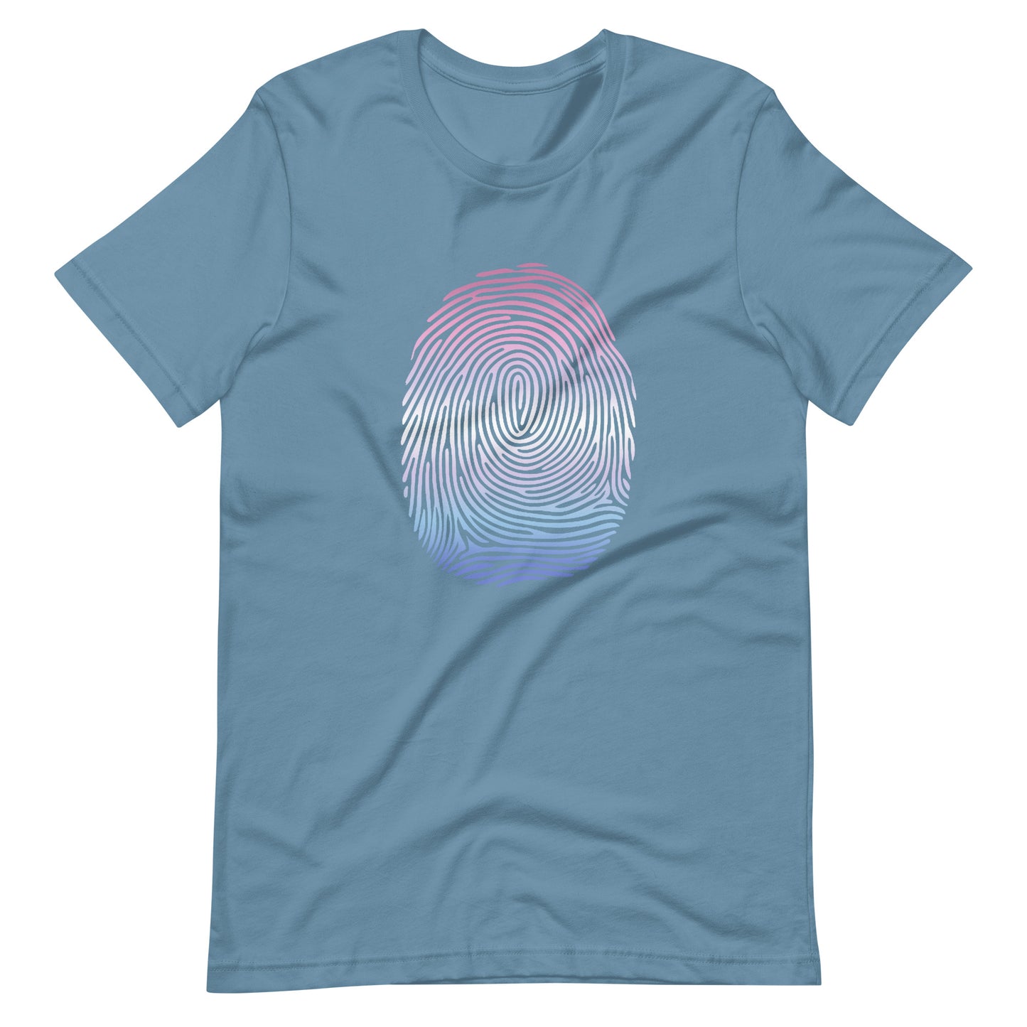 Bigender Pride Identity Fingerprint Shirt - Unisex Steel Blue Bigender unisex-staple-t-shirt-steel-blue-front-660f538d71844