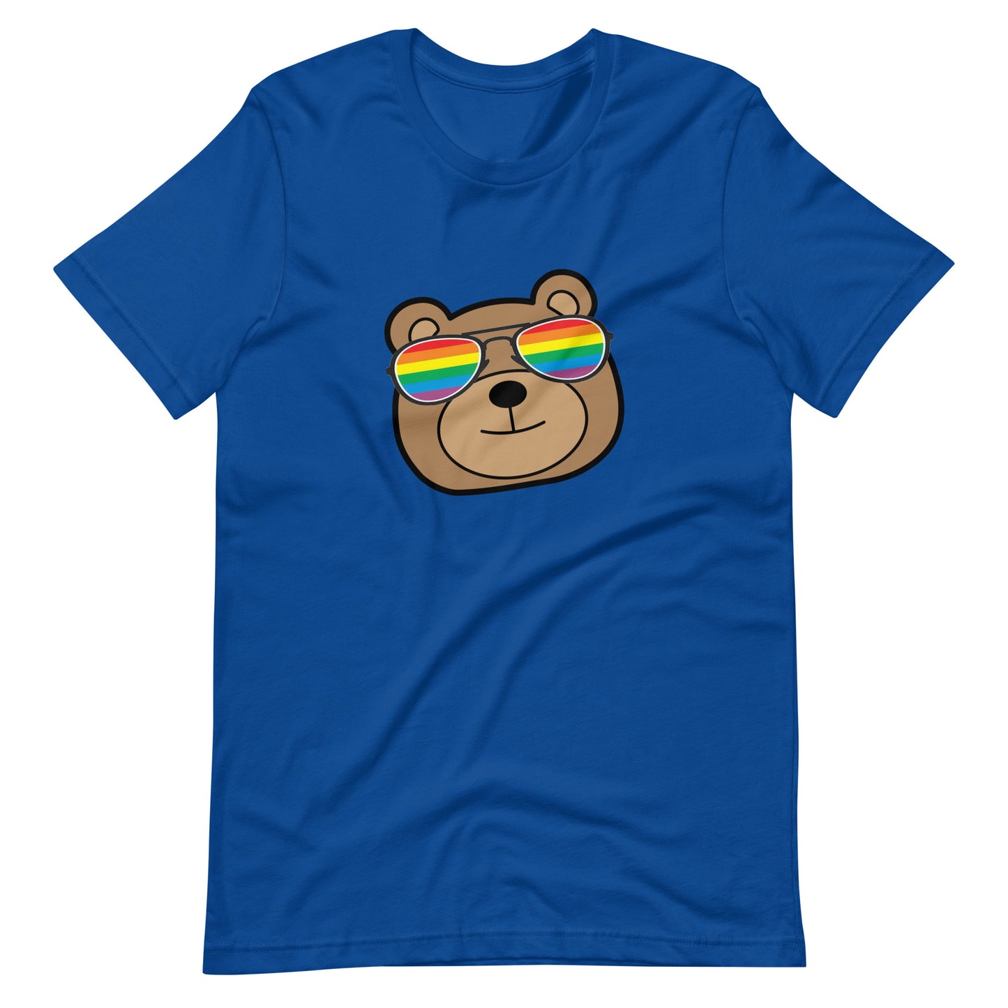 Gay Bear in Rainbow Sunglasses Unisex T-shirt True Royal unisex-staple-t-shirt-true-royal-front-6646aaaa9ace3