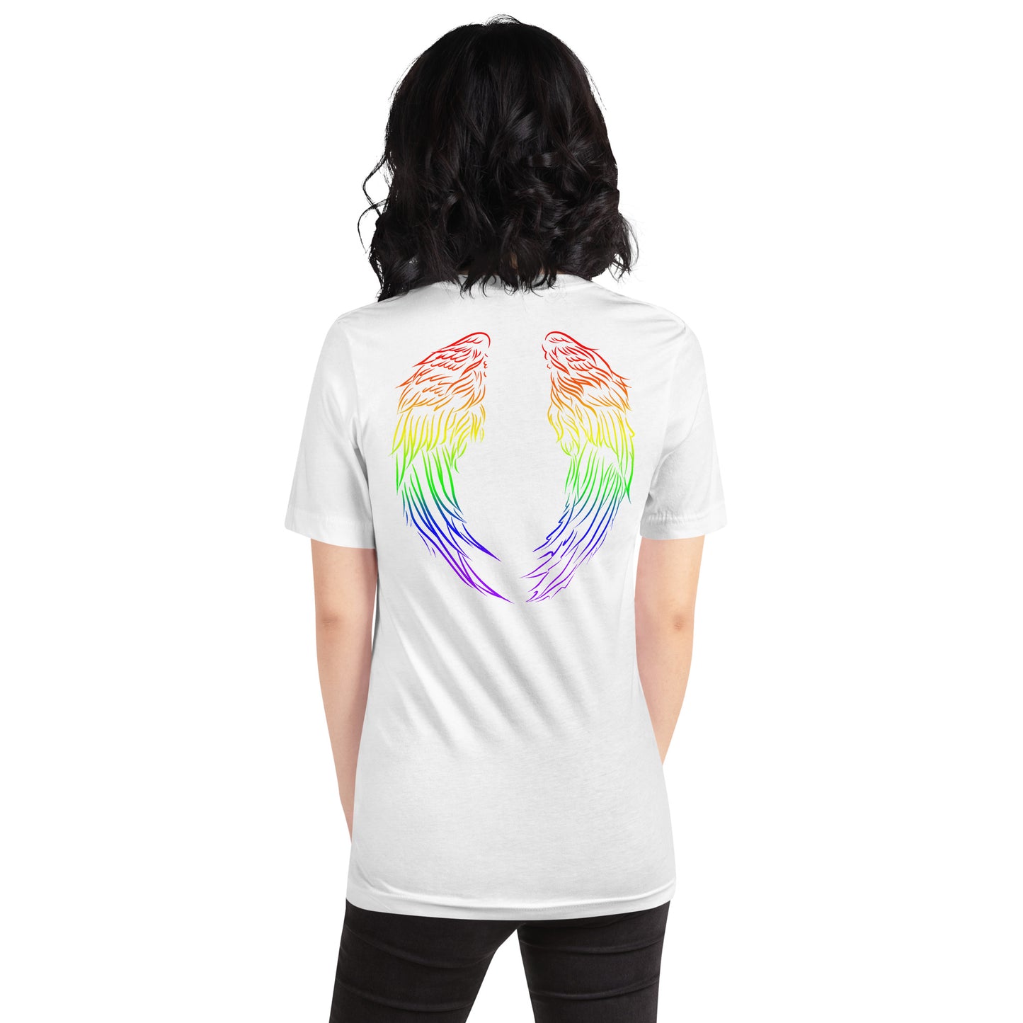 LGBTQ Pride T-shirt - Angel Wings on Back unisex-staple-t-shirt-white-back-65d3868ea3d1d