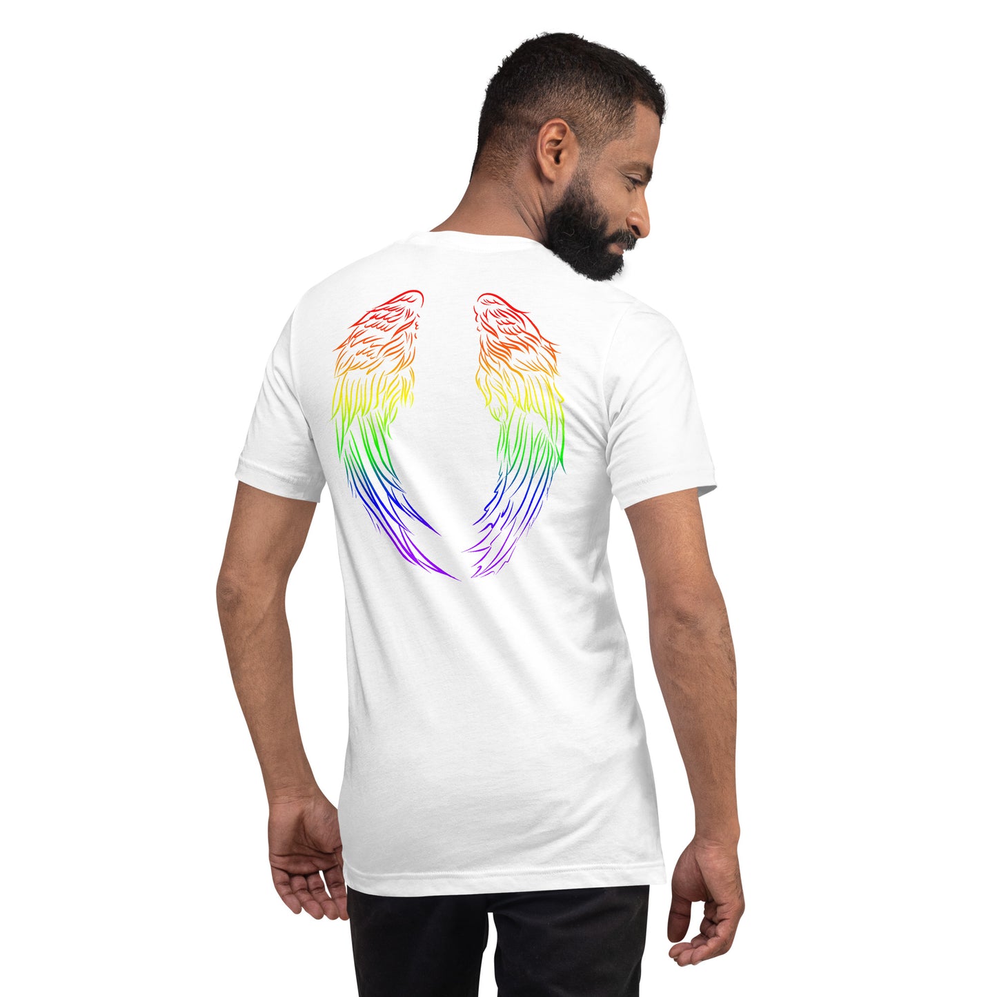 LGBTQ Pride T-shirt - Angel Wings on Back unisex-staple-t-shirt-white-back-65d3868ea5509