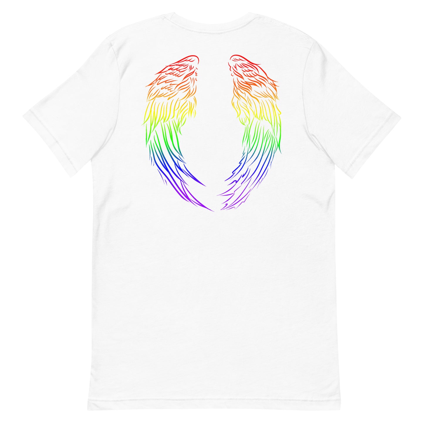 LGBTQ Pride T-shirt - Angel Wings on Back White Pride unisex-staple-t-shirt-white-back-65d3973d90245