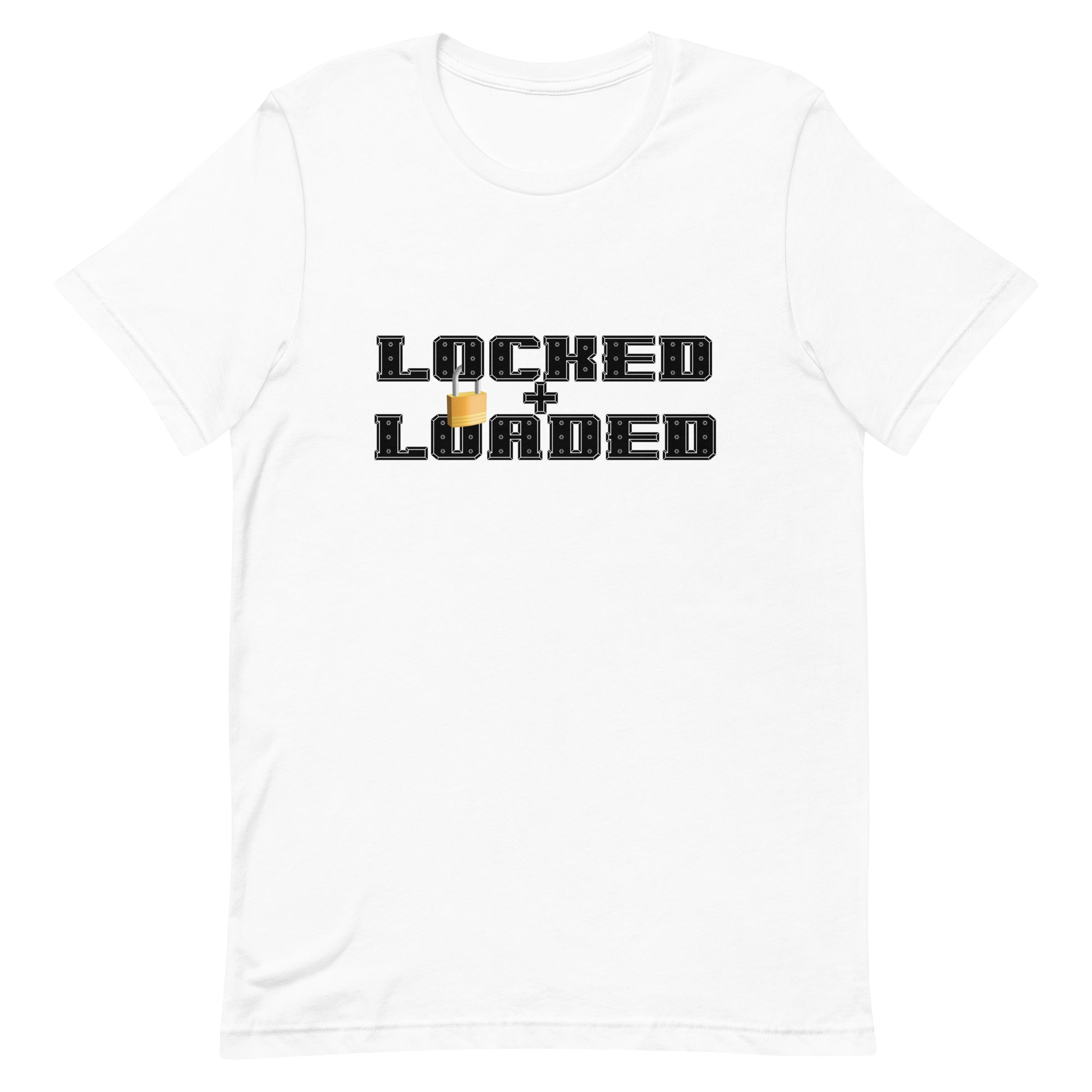 Locked and Loaded Tee White unisex-staple-t-shirt-white-front-64fbbf4eaed6a