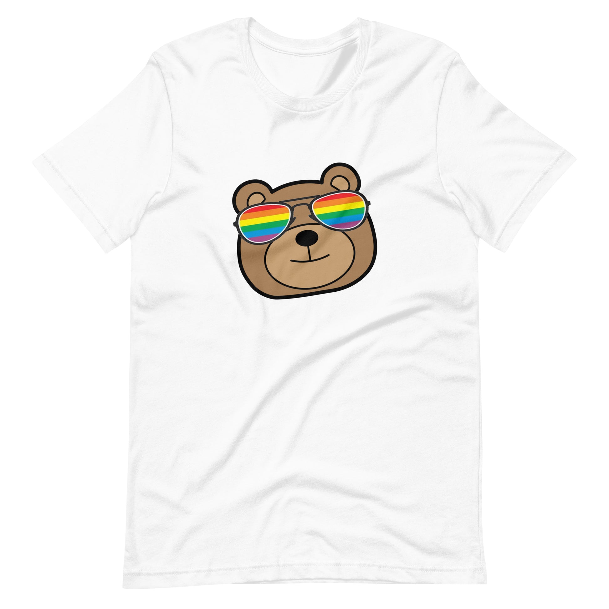 Gay Bear in Rainbow Sunglasses Unisex T-shirt White unisex-staple-t-shirt-white-front-6646aaaad82d0