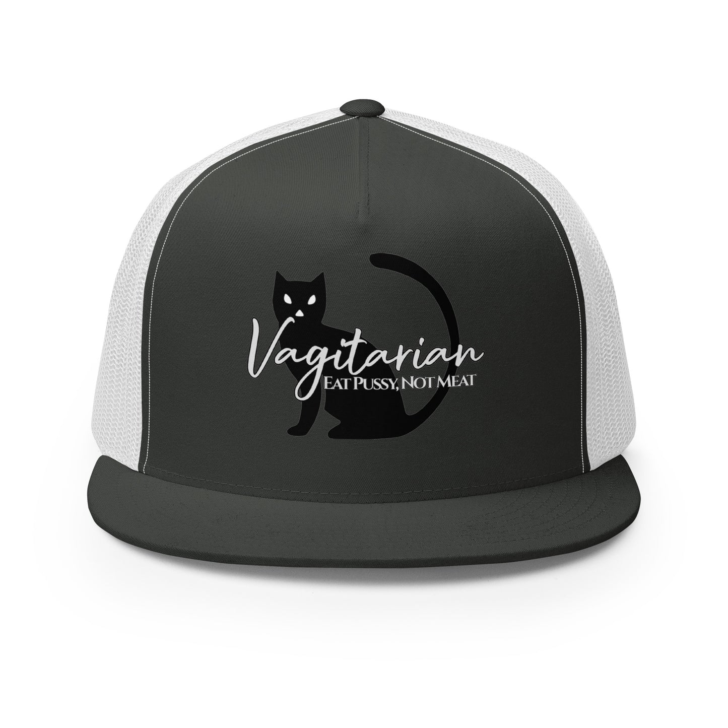 Vagitarian Trucker Baseball Cap Hat Charcoal White Lesbian vagitarian-trucker-baseball-cap-hat-charcoal-white-front