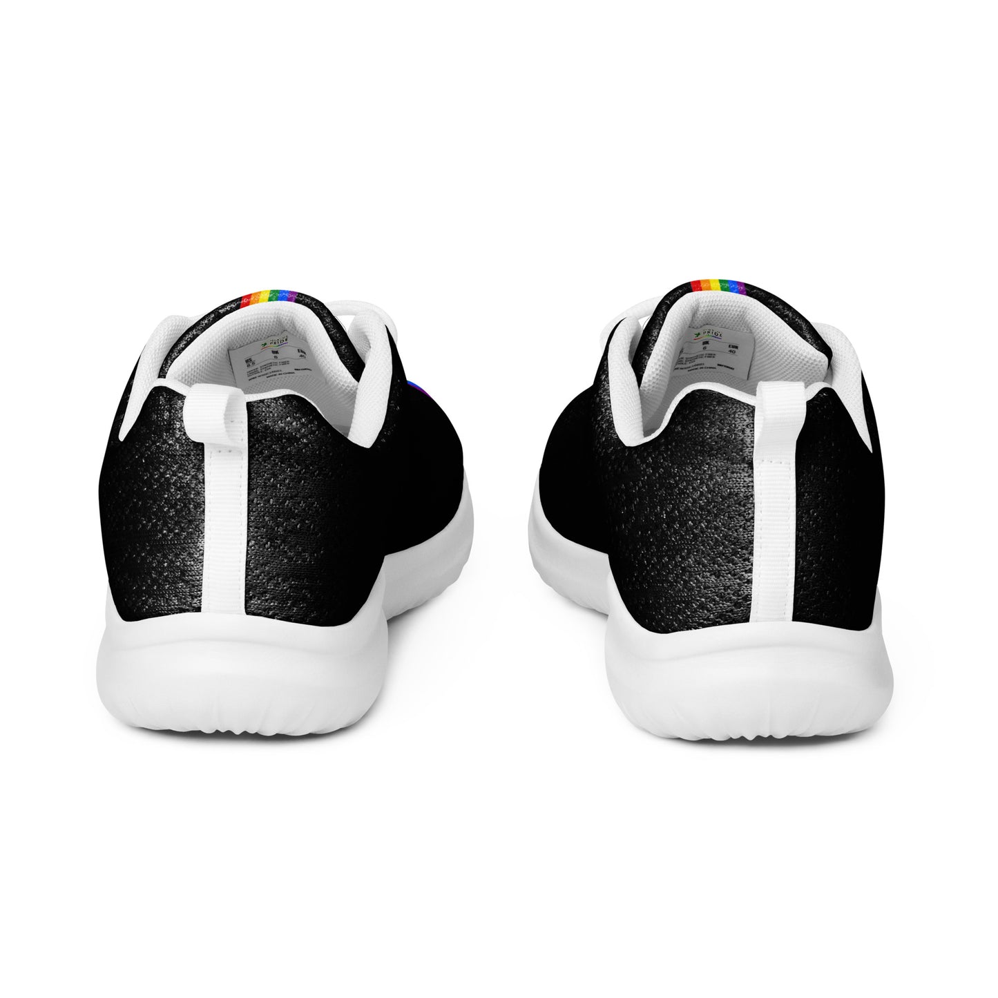 LGBTQ Pride Stripe Women’s Athletic Shoes Black womens-athletic-shoes-white-back-65860d007e7bd