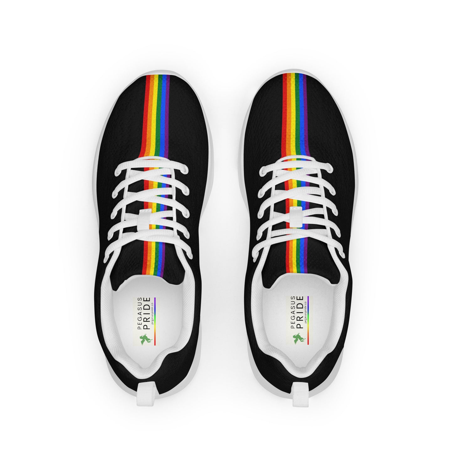 LGBTQ Pride Stripe Women’s Athletic Shoes Black Pride womens-athletic-shoes-white-front-65860d007d2ee