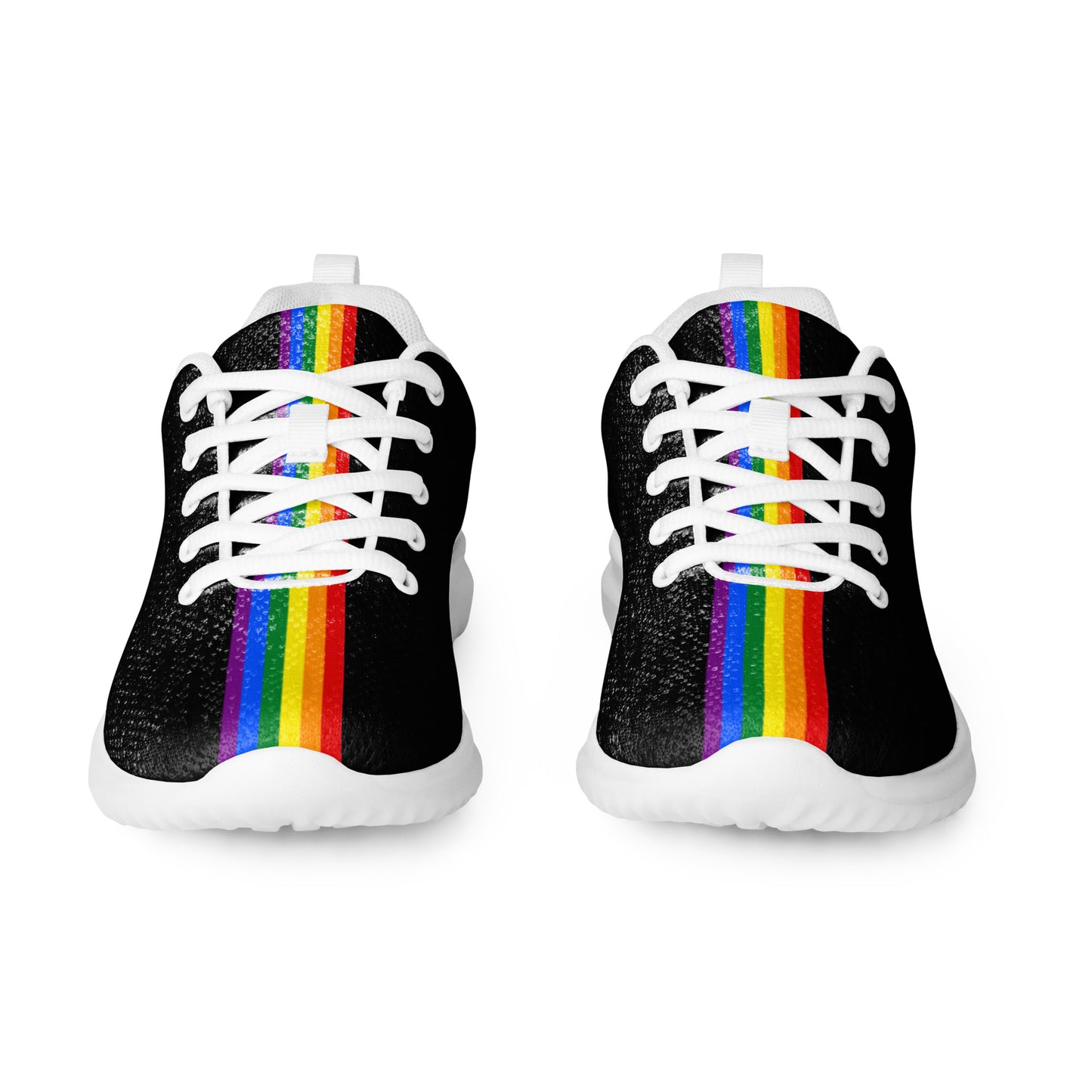 LGBTQ Pride Stripe Women’s Athletic Shoes Black womens-athletic-shoes-white-front-65860d007e5e6