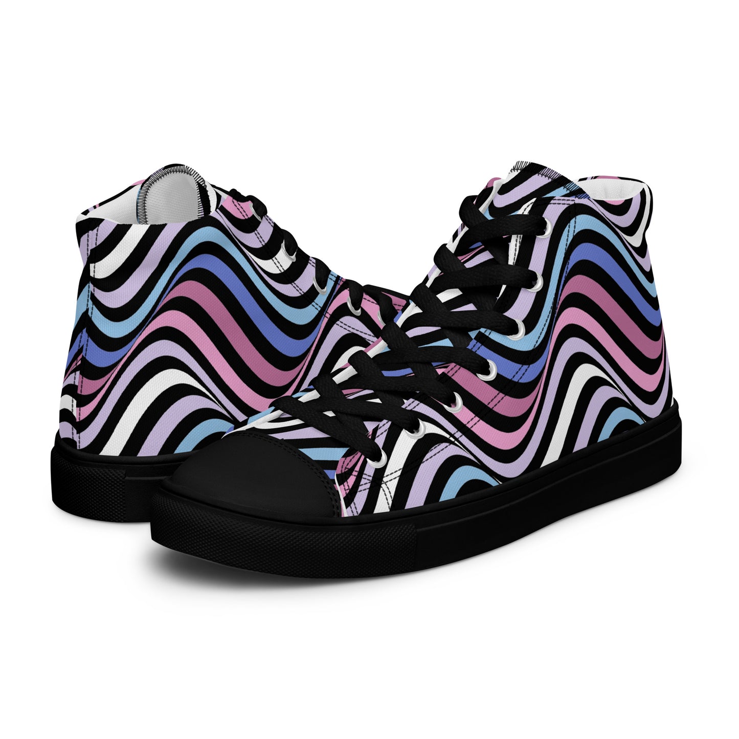 Bigender Wavey Women’s High Top Canvas Athletic Shoes Black Bigender womens-high-top-canvas-shoes-black-left-657e843064a89