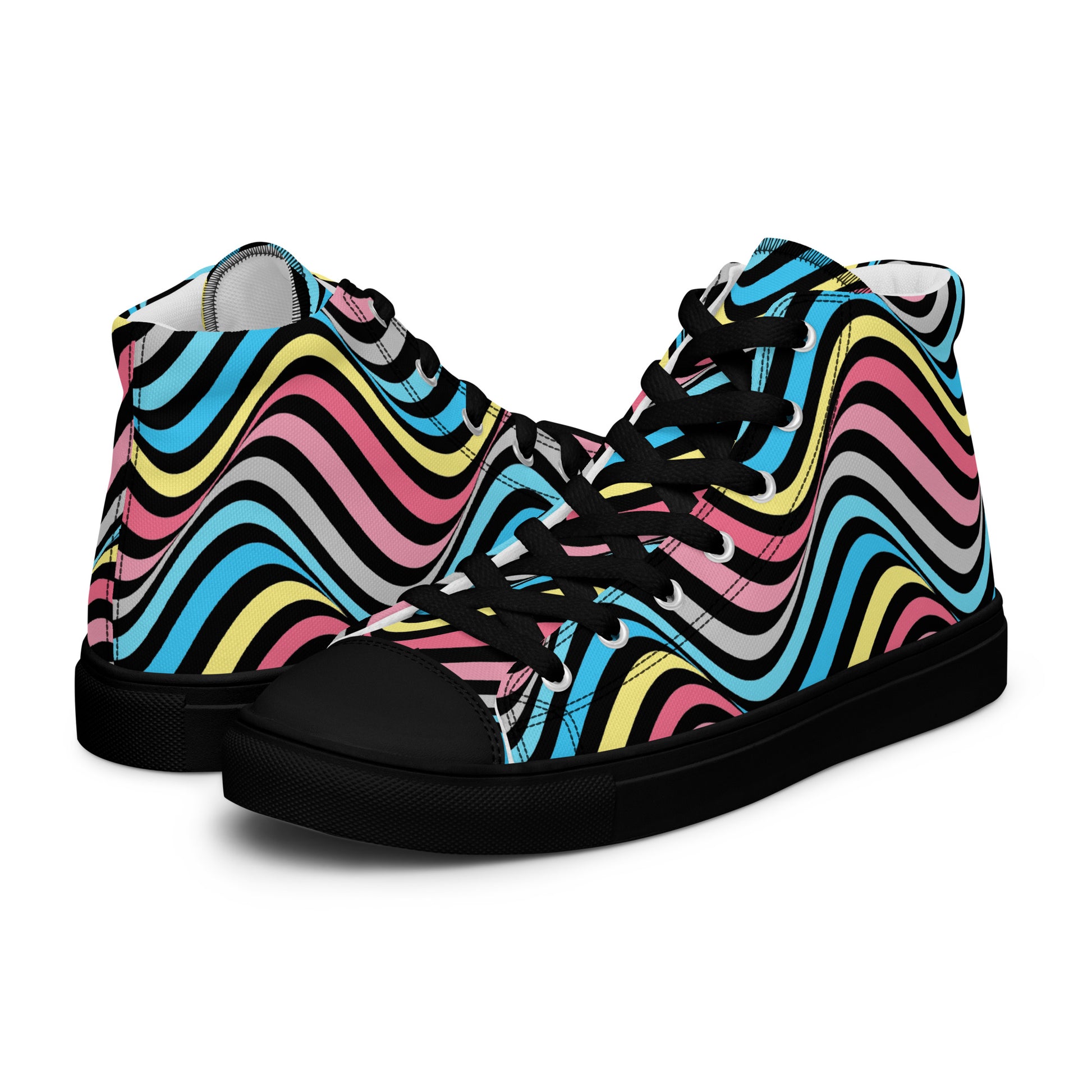 Genderflux Wavey Women’s High Top Canvas Athletic Shoes Black Genderflux womens-high-top-canvas-shoes-black-left-657e883525af4