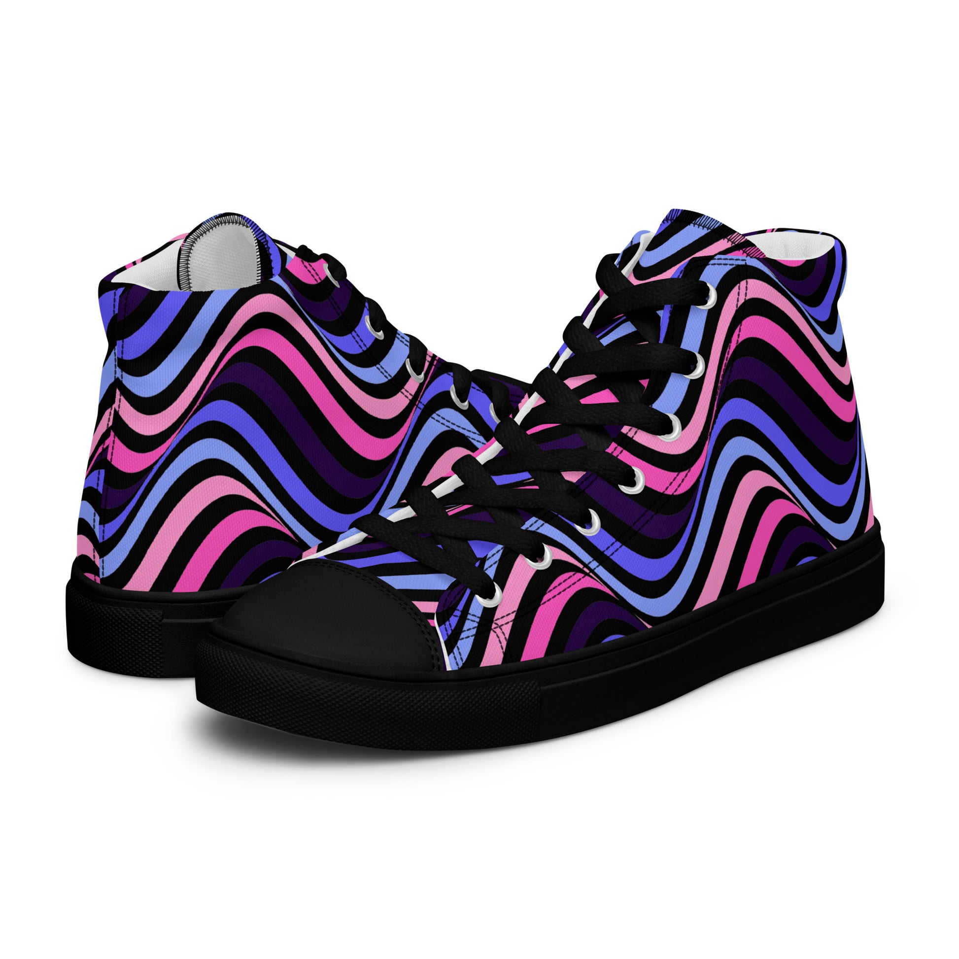 Omnisexual Pride Wavey Women’s High Top Canvas Athletic Shoes Black Omnisexual womens-high-top-canvas-shoes-black-left-657f857a82d5c