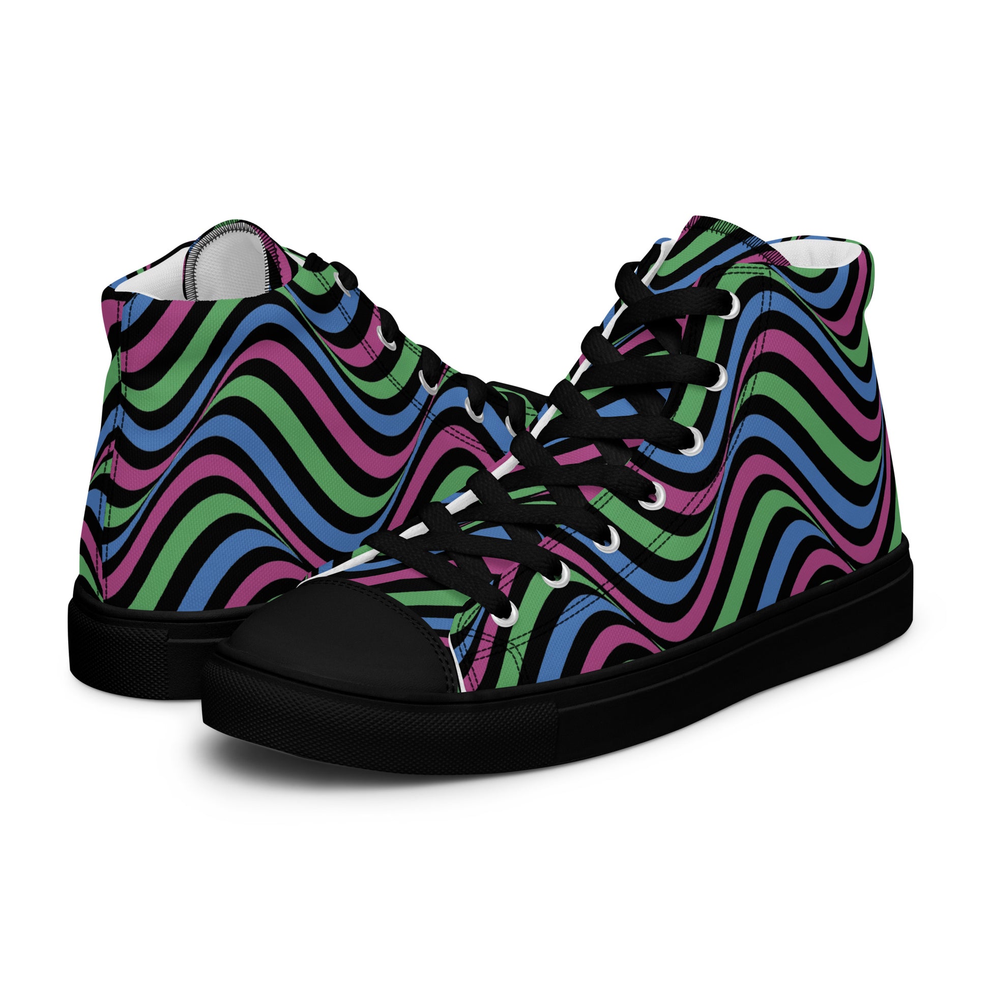 Polysexual Poly Pride Wavey Women’s High Top Canvas Athletic Shoes Black Polysexual womens-high-top-canvas-shoes-black-left-657f86507fe02