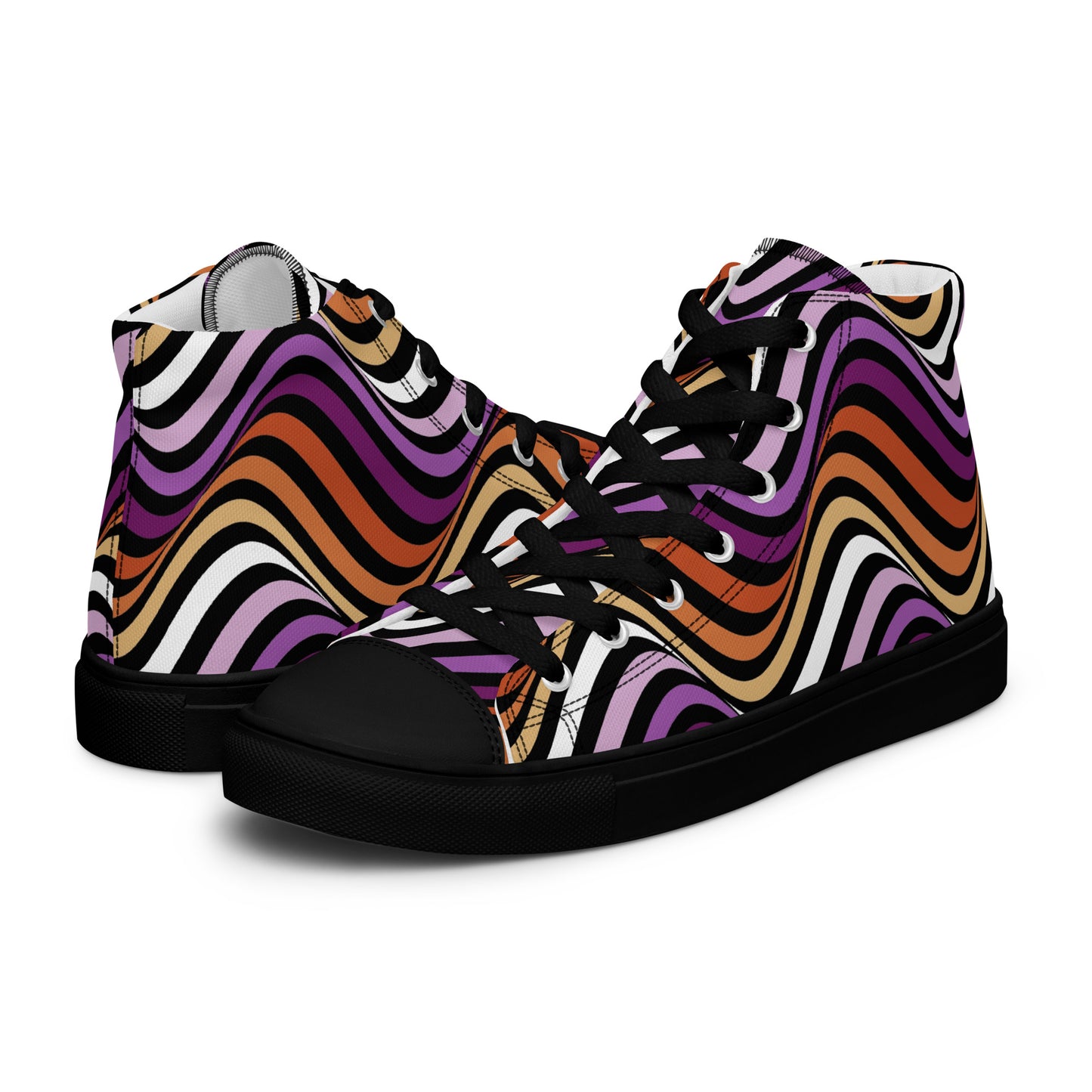 Lesbian Pride Wavey Women’s High Top Canvas Athletic Shoes Black Lesbian womens-high-top-canvas-shoes-black-left-657f880a60f3a