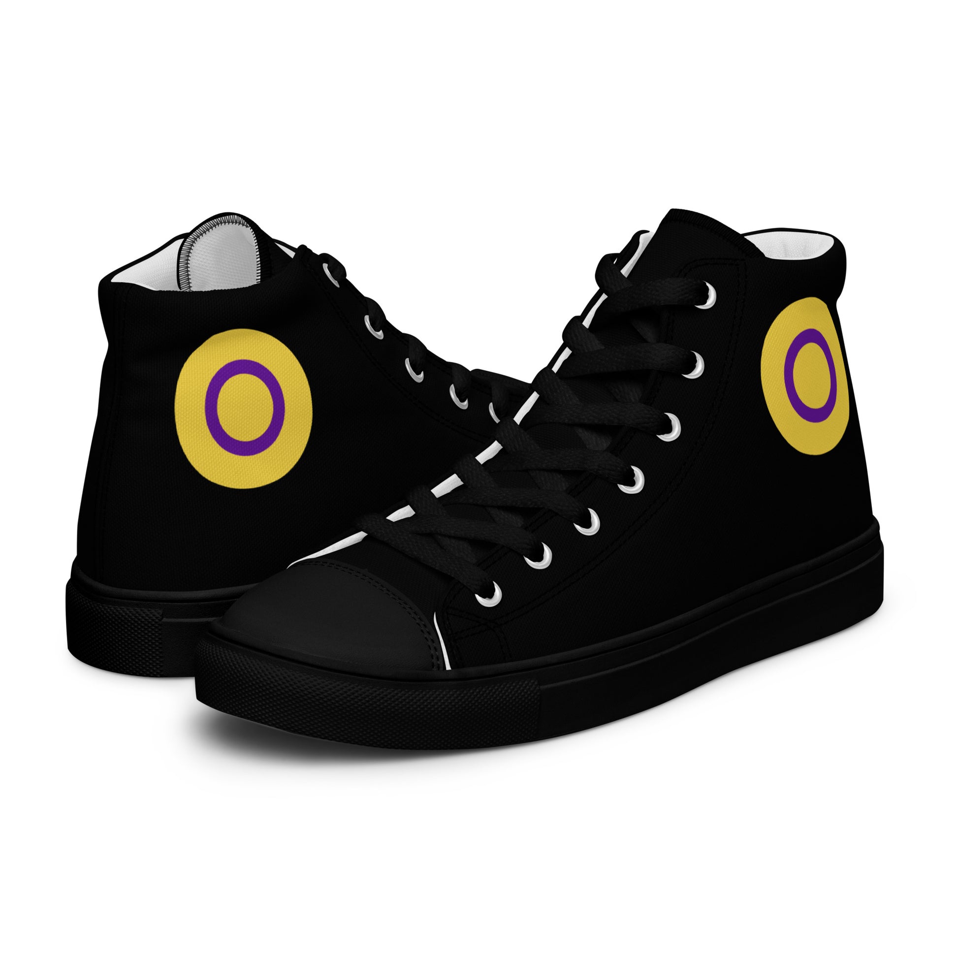 Intersex Pride Women’s High Top Canvas Athletic Shoes Black Intersex womens-high-top-canvas-shoes-black-left-657f91def174a