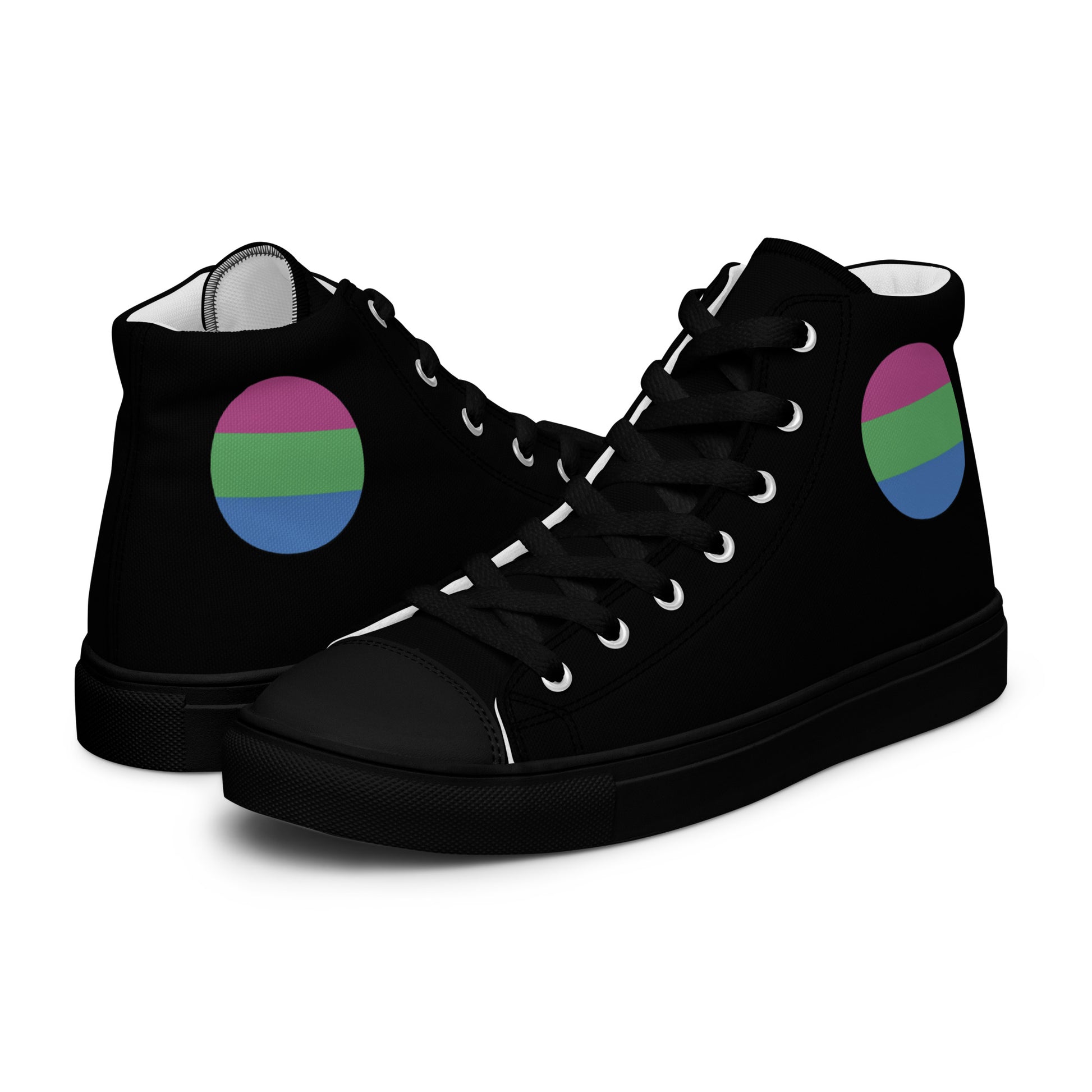 Polysexual Poly Pride Women’s High Top Canvas Athletic Shoes Black Polysexual womens-high-top-canvas-shoes-black-left-657f96e3134af