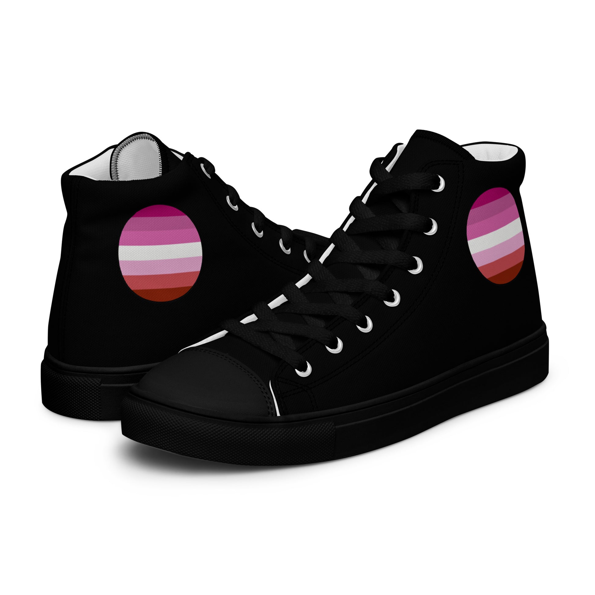 Lesbian Pride Women’s High Top Canvas Athletic Shoes Black Lesbian womens-high-top-canvas-shoes-black-left-657f984377011