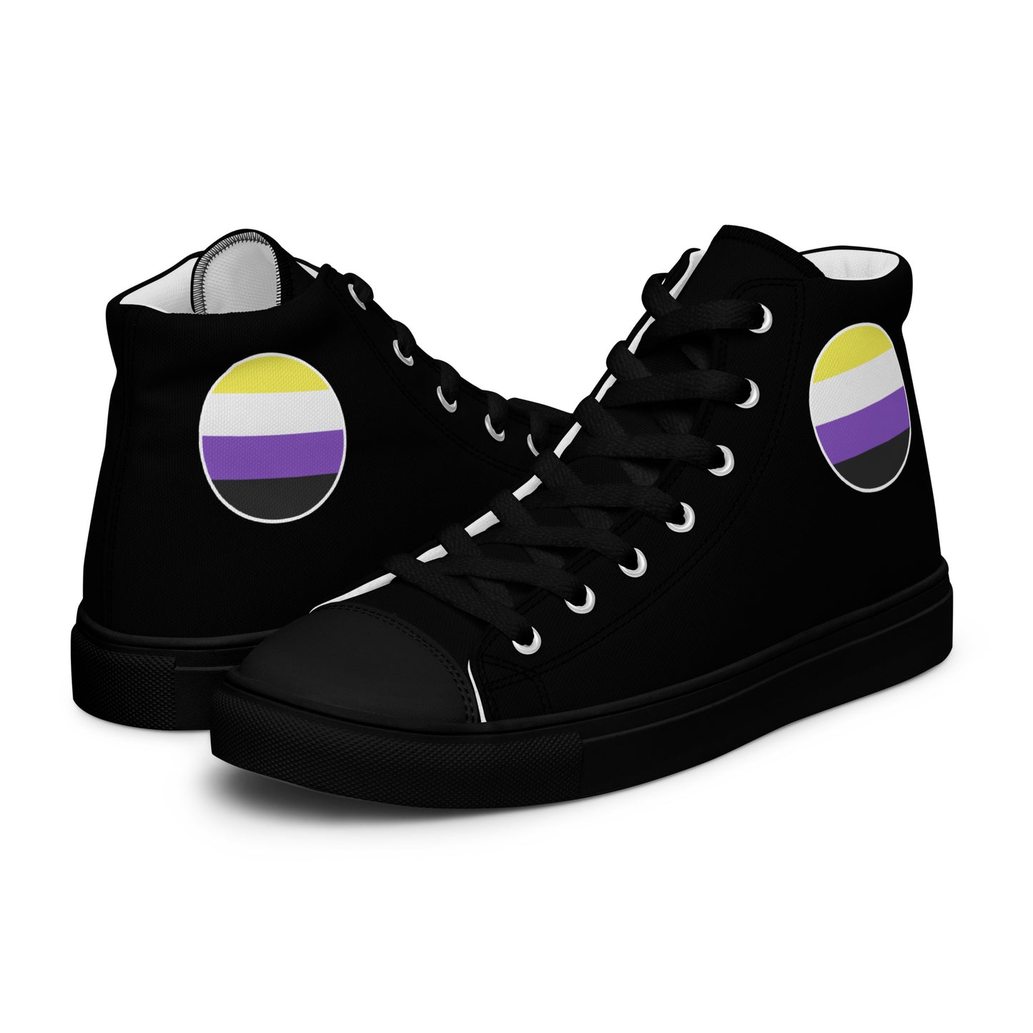 Nonbinary Enby Women’s High Top Canvas Athletic Shoes Black Nonbinary womens-high-top-canvas-shoes-black-left-657f9ac07050b