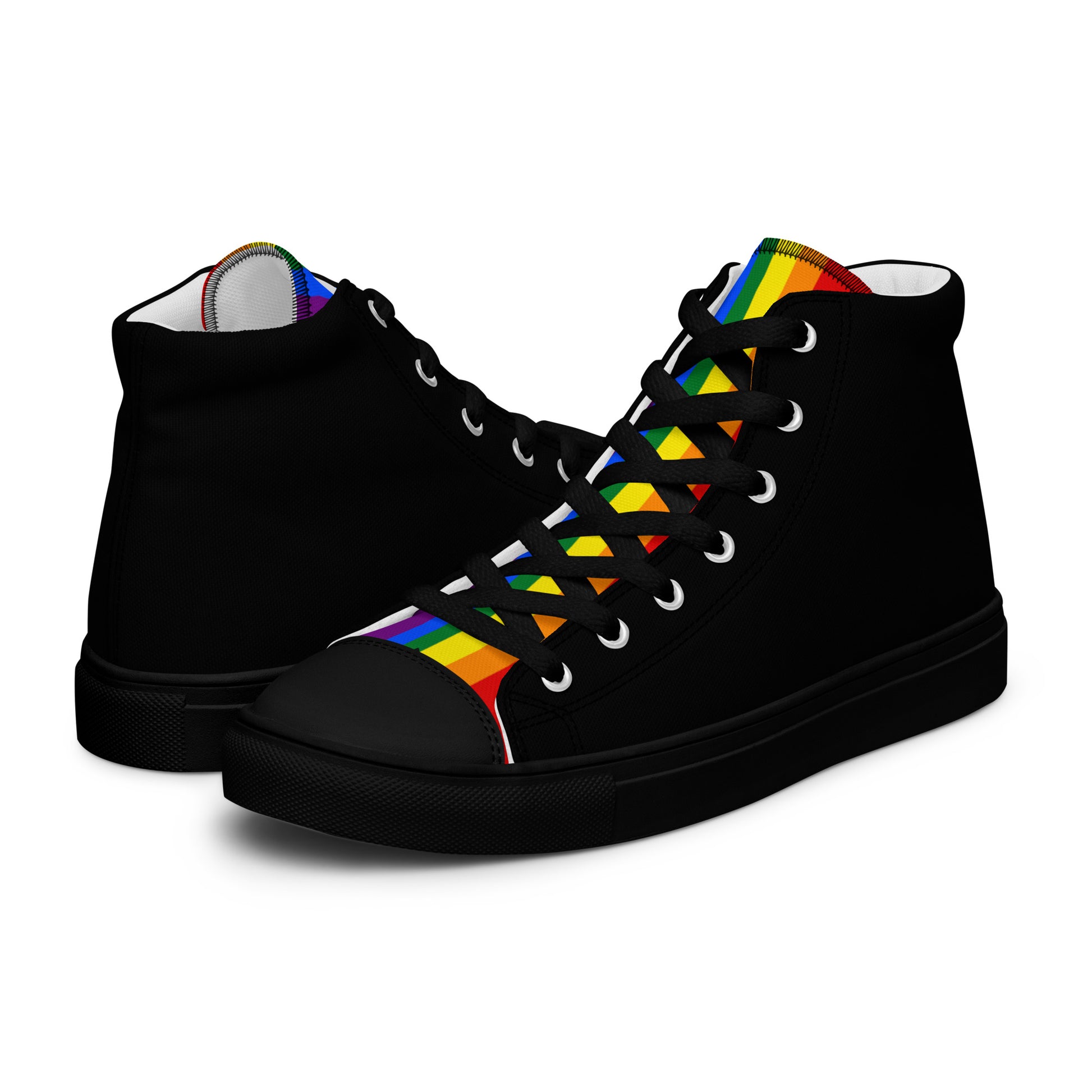 LGBTQ Pride Stripe Women’s High Top Canvas Athletic Shoes - Black womens-high-top-canvas-shoes-black-left-658610cdb1e44