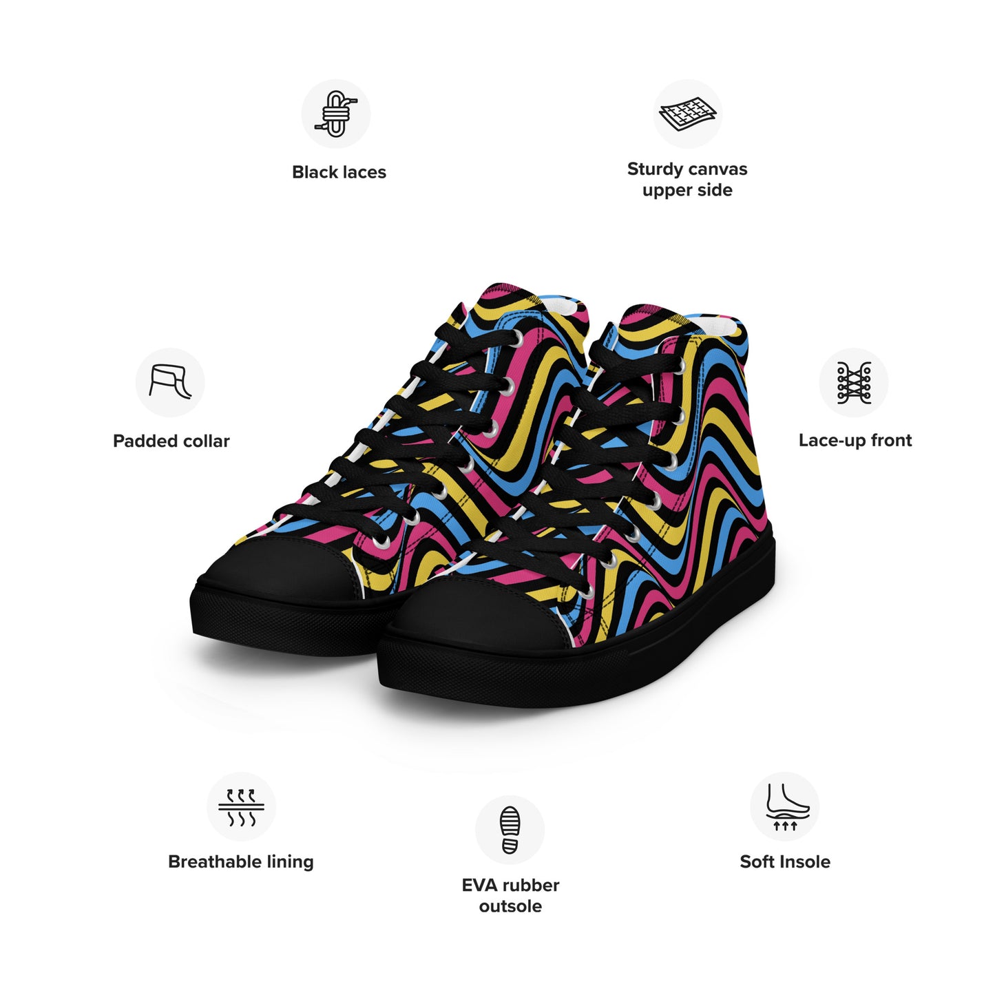 Pansexual Pan Pride Wavey Women’s High Top Canvas Athletic Shoes womens-high-top-canvas-shoes-black-left-front-657f85de181e4